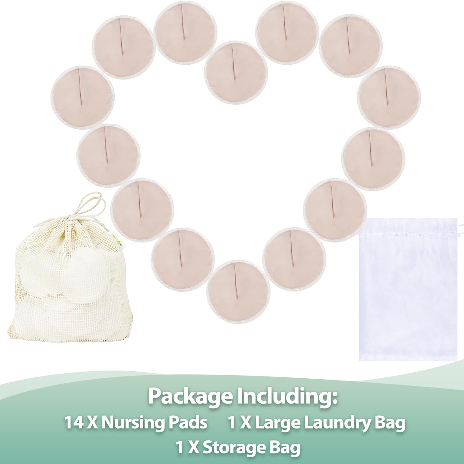 wegreeco Nursing Breast Pads (14 Pack) + Laundry Bag & Travel Storage Bag, 4.7 inch Option - Washable & Reusable Breastfeeding Nursing Pads (Mild, Large)