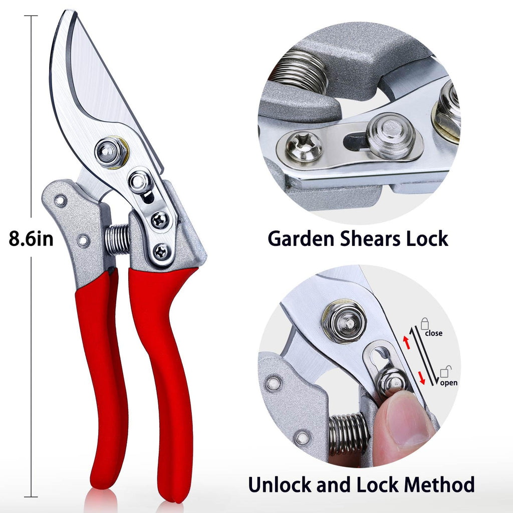 Kynup Pruning Shears, Gardening Scissors, Pruners for Gardening, Heavy Duty Garden Tools, Garden Grass Clippers Hand Hedge Shears, (Red)