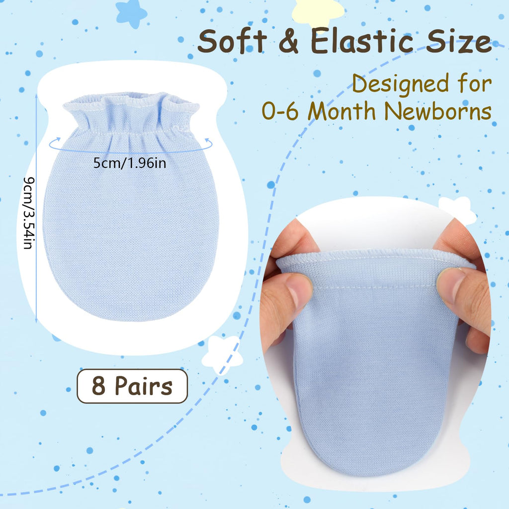 Hoiny 8 Pairs Baby Mittens Unisex, Newborn Mittens No Scratch Cotton Mitten, Newborn Essentials for 0-6 Months Boys Girls