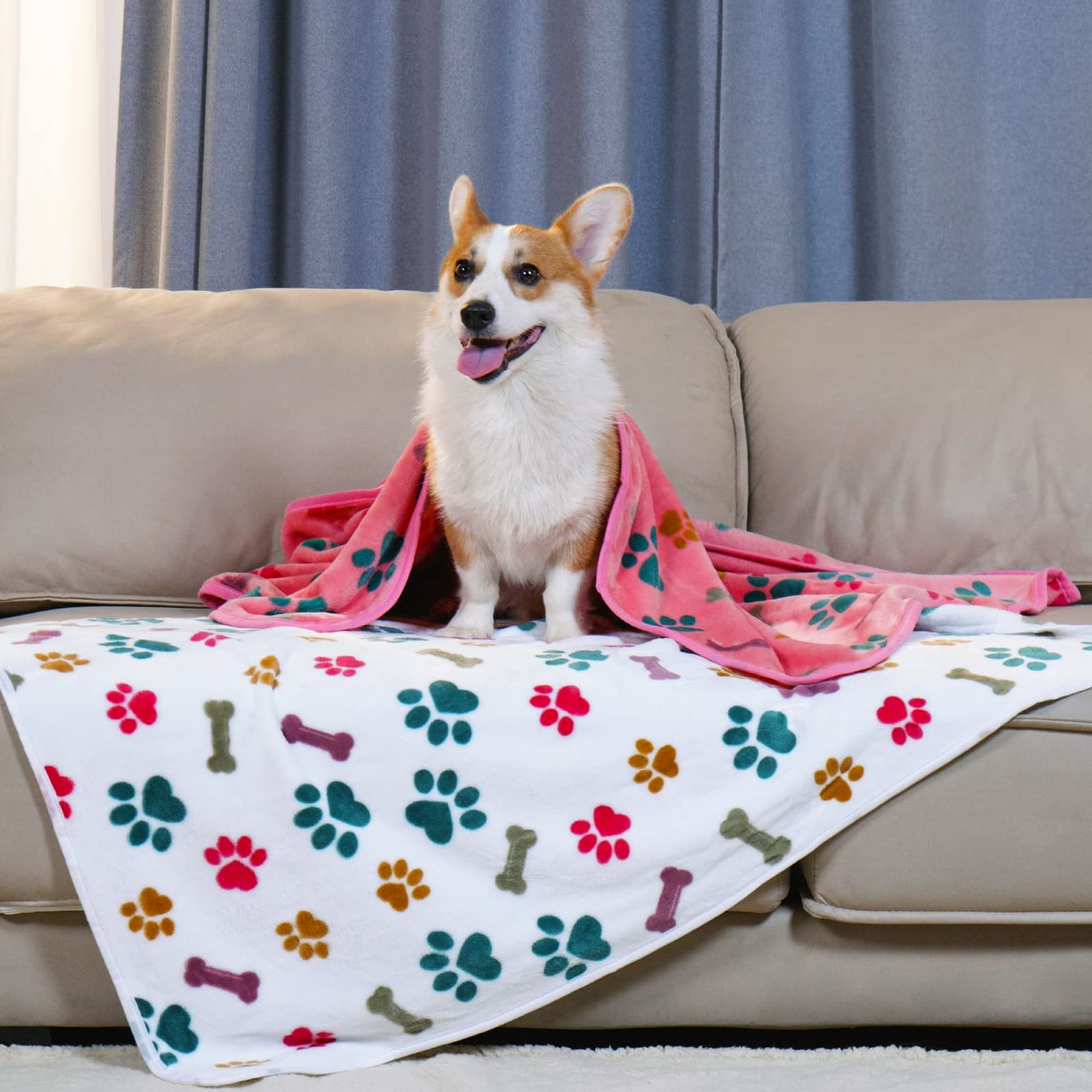 Luciphia 1 Pack 3 Blankets Fluffy Premium Fleece Pet Blanket Flannel Paw Printed Throw for Dog Cat(Small 23x16'', Grey/Brown/Blue)