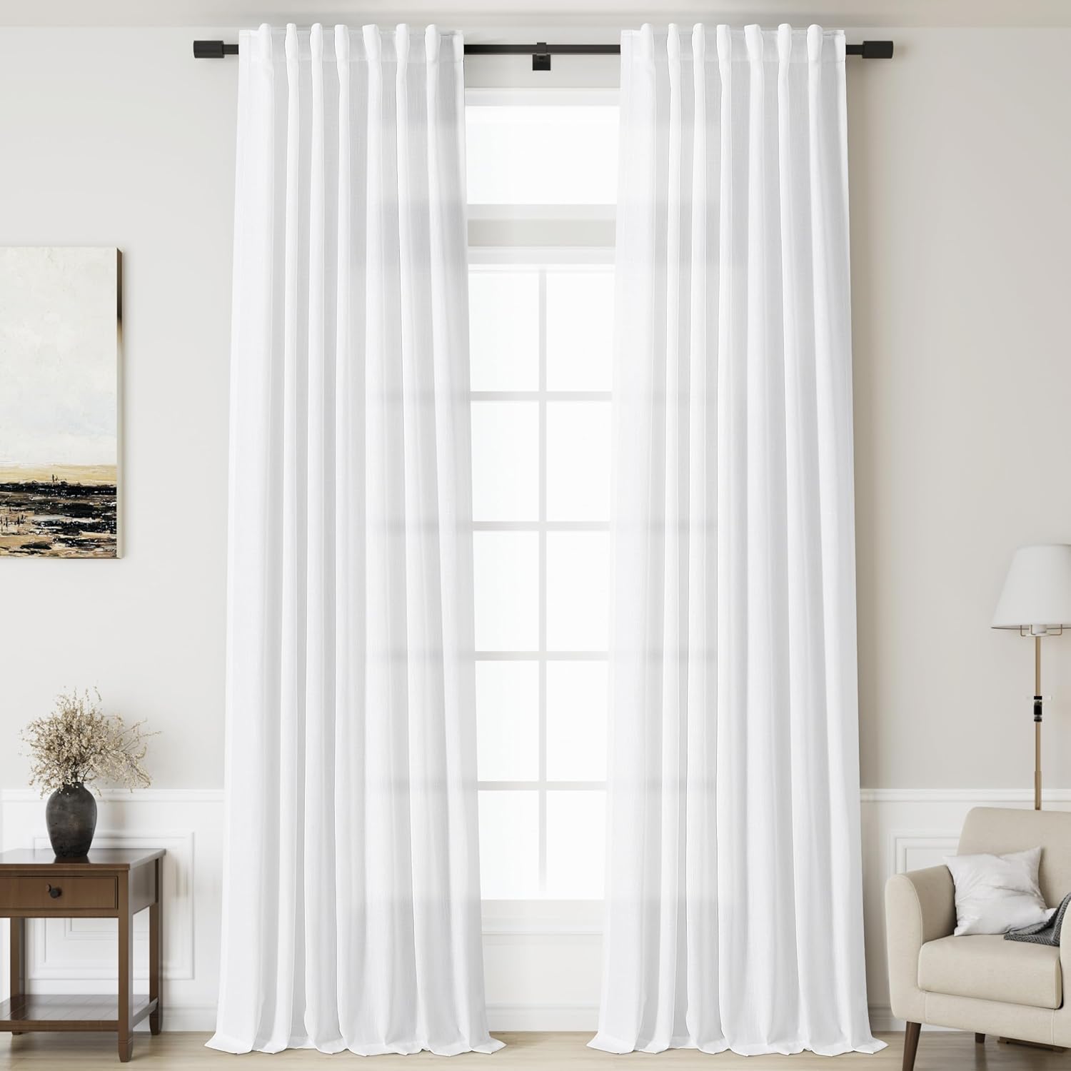 Nanspring Burgundy Linen Curtains 84 Inch Length 2 Panels Set for Living Room Rod Pocket Back Tab Light Filtering Window Drapes for Bedroom Dining Room Protect Privacy Modern Farmhouse Decor 52x84