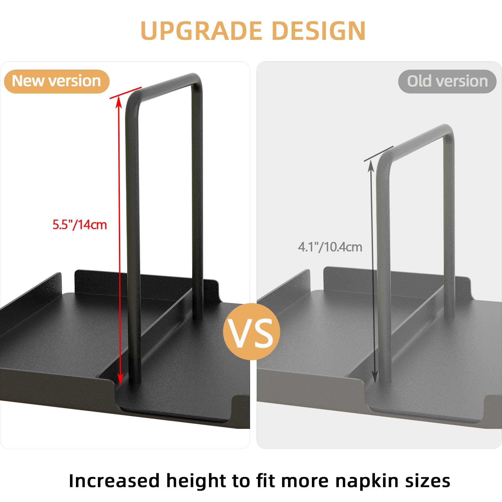 Napkin Holder for Table, Metal Napkin Holder with Salt and Pepper Shakers Caddy, Standing Paper Napkin Storage for Kitchen Dining Table Decor, Black