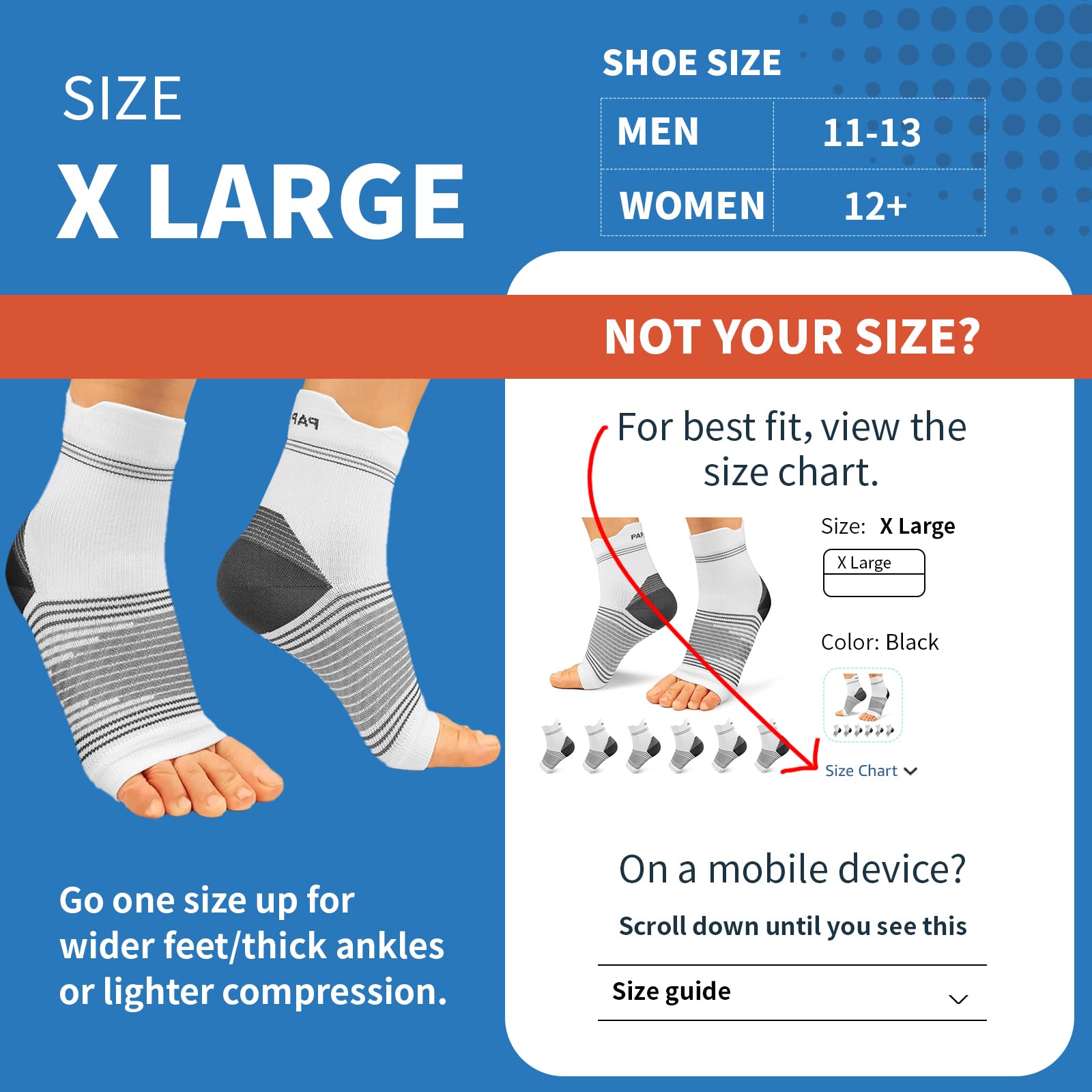 Plantar Fasciitis Sock (6 Pairs) for Men and Women, Compression Foot Sleeves with Arch and Ankle Support, Black, X-Large