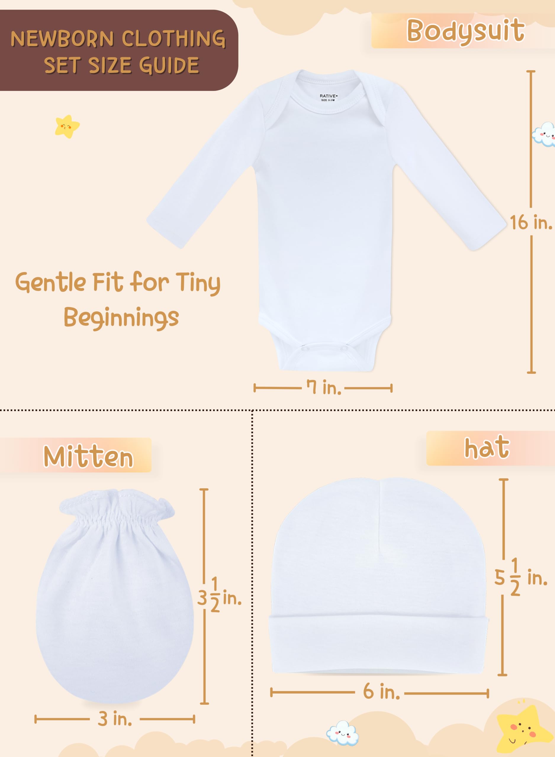 RATIVE Baby Mittens No Scratch Organic Cotton for Newborn 0-6 Months | Baby Essentials Must-Haves for Boys & Girls