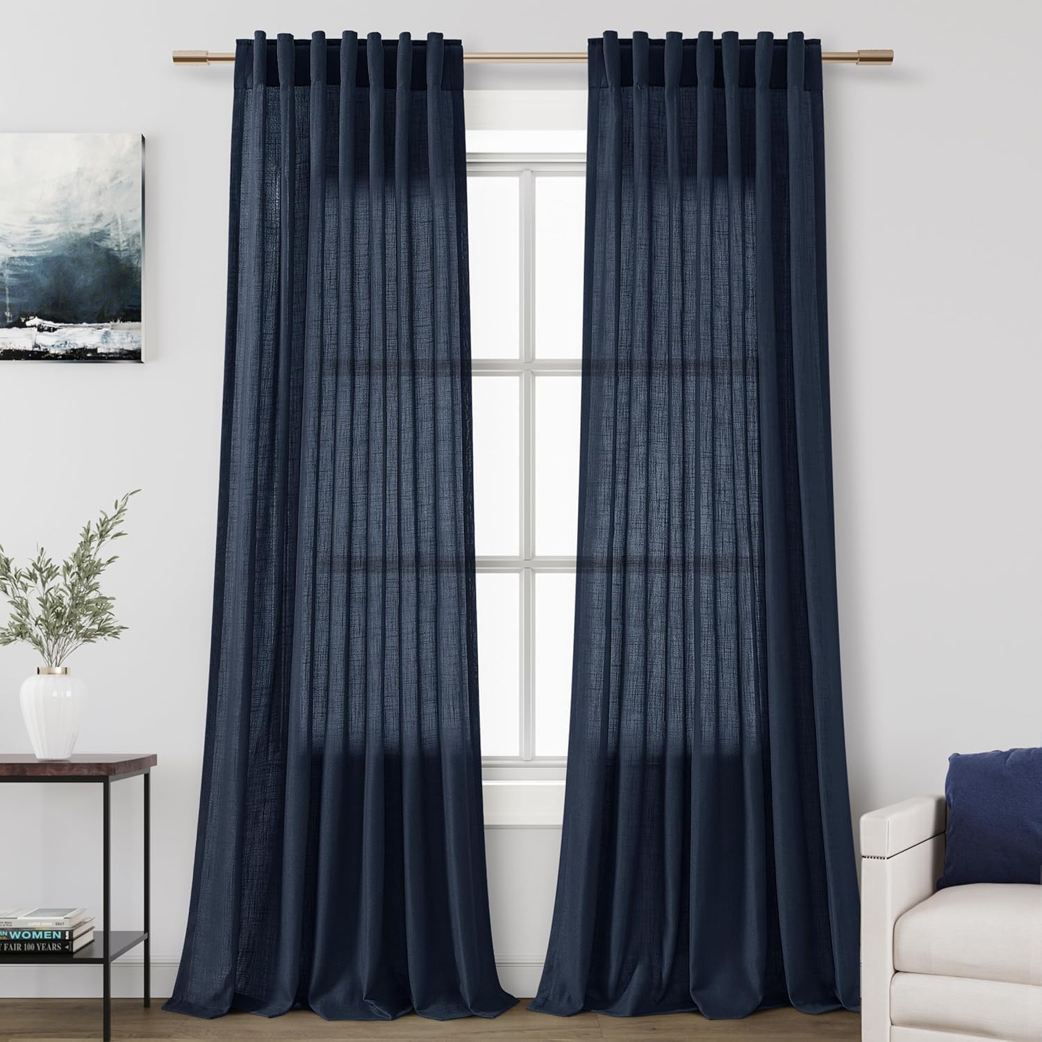 Nanspring Burgundy Linen Curtains 84 Inch Length 2 Panels Set for Living Room Rod Pocket Back Tab Light Filtering Window Drapes for Bedroom Dining Room Protect Privacy Modern Farmhouse Decor 52x84