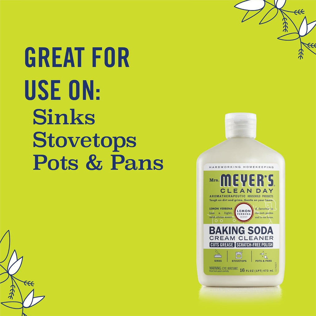 MRS. MEYER'S CLEAN DAY Baking Soda Cream Cleaner, Cuts Grease, Scratch-Free Polish, Lemon Verbena, 16 Fl Oz, Pack of 1