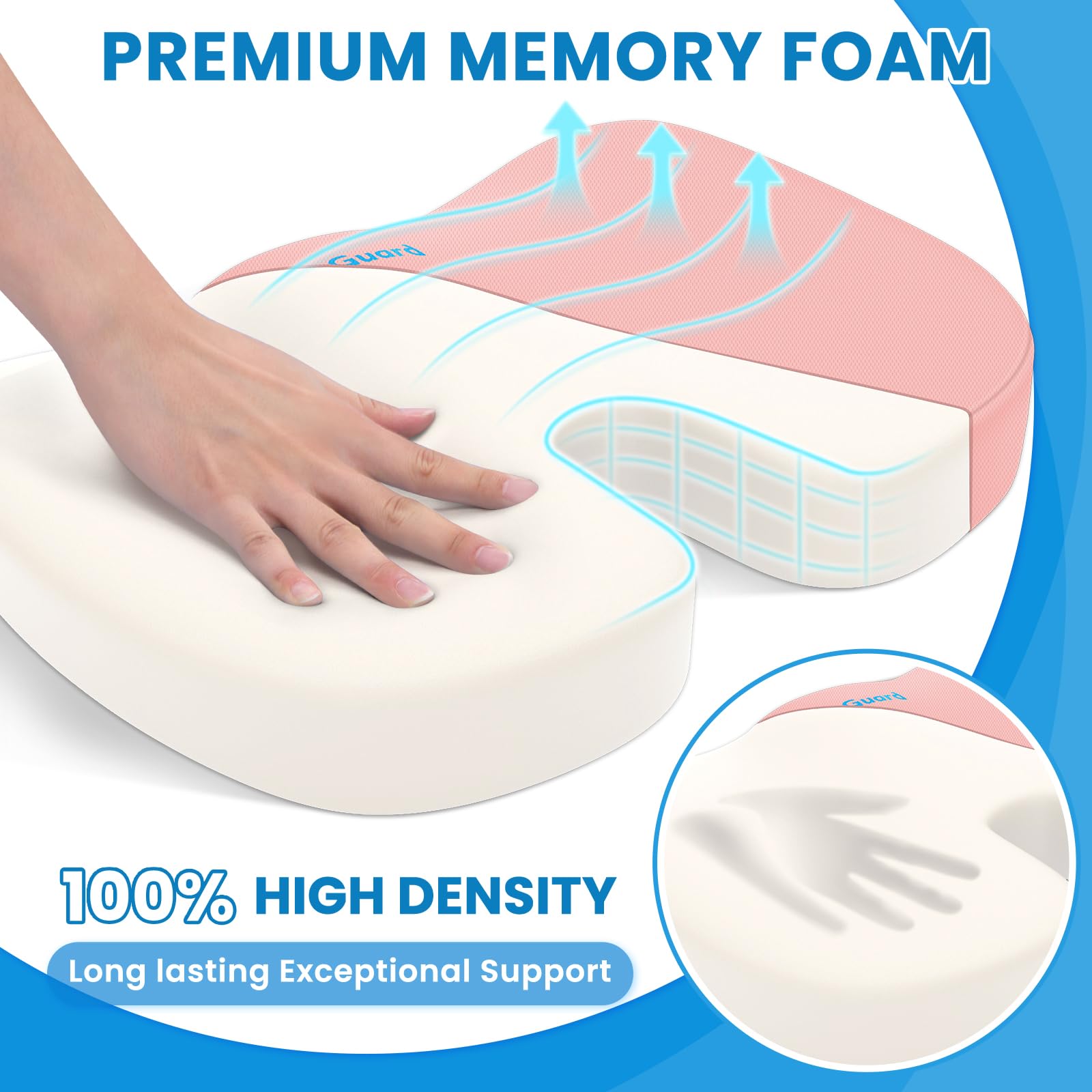 TushGuard Seat Cushion for Office Chair Memory Foam Non-Slip Cushion Back, Relief Chair Pad, Butt Pillow for Office Chair, Car, Computer Desk, Black