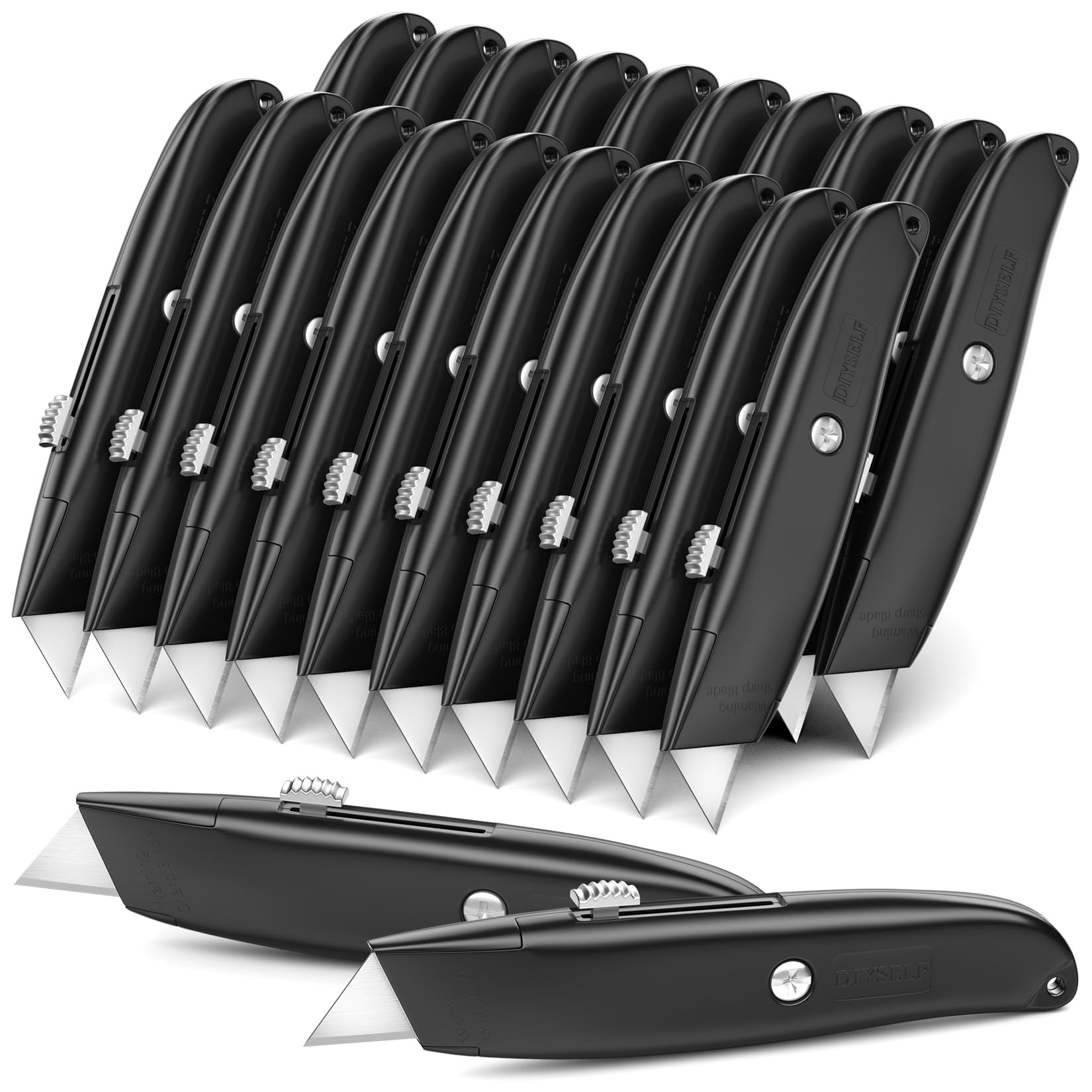 DIYSELF 2Pack Utility Knife Box Cutter Retractable Razor Blade Heavy Duty Box Cutters Knife PVC Pipe Cutter (Red)