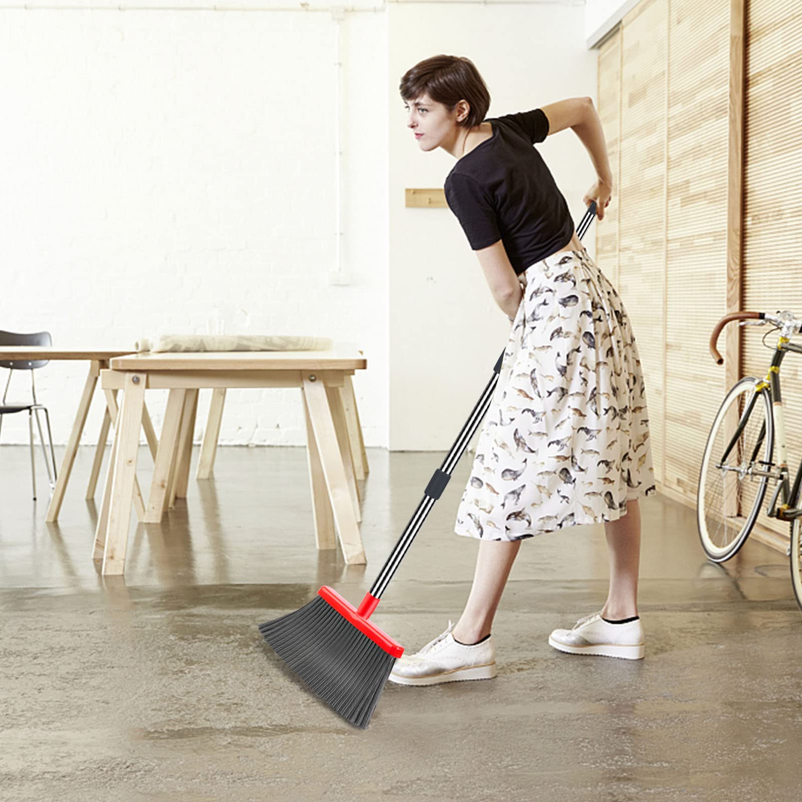 kelamayi Upgrade Broom and Dustpan Set, Large Size and with Long Handle, Upright,Ideal for Indoor Outdoor Garage Kitchen Room Office Lobby Use (Green)