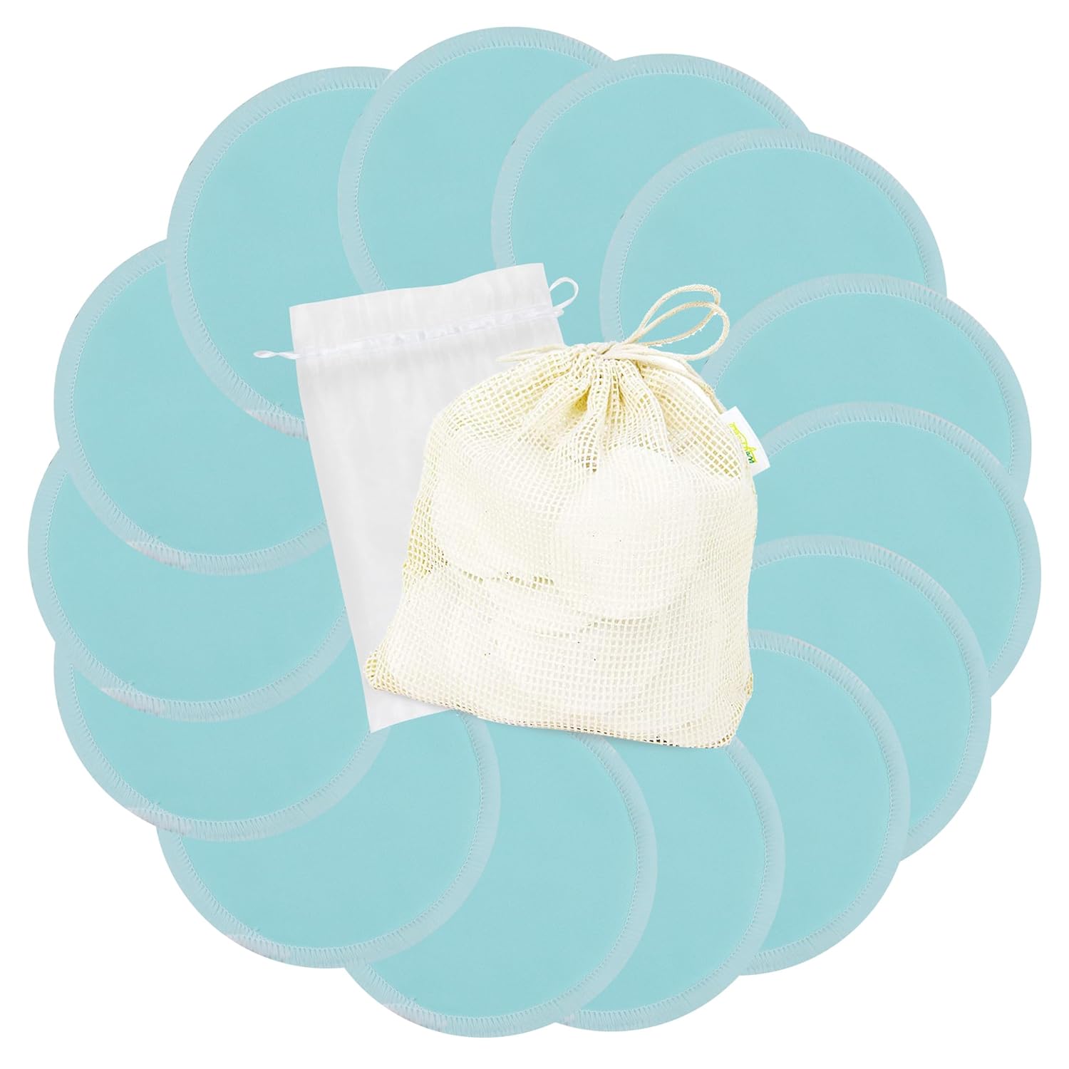 wegreeco Nursing Breast Pads (14 Pack) + Laundry Bag & Travel Storage Bag, 4.7 inch Option - Washable & Reusable Breastfeeding Nursing Pads (Mild, Large)