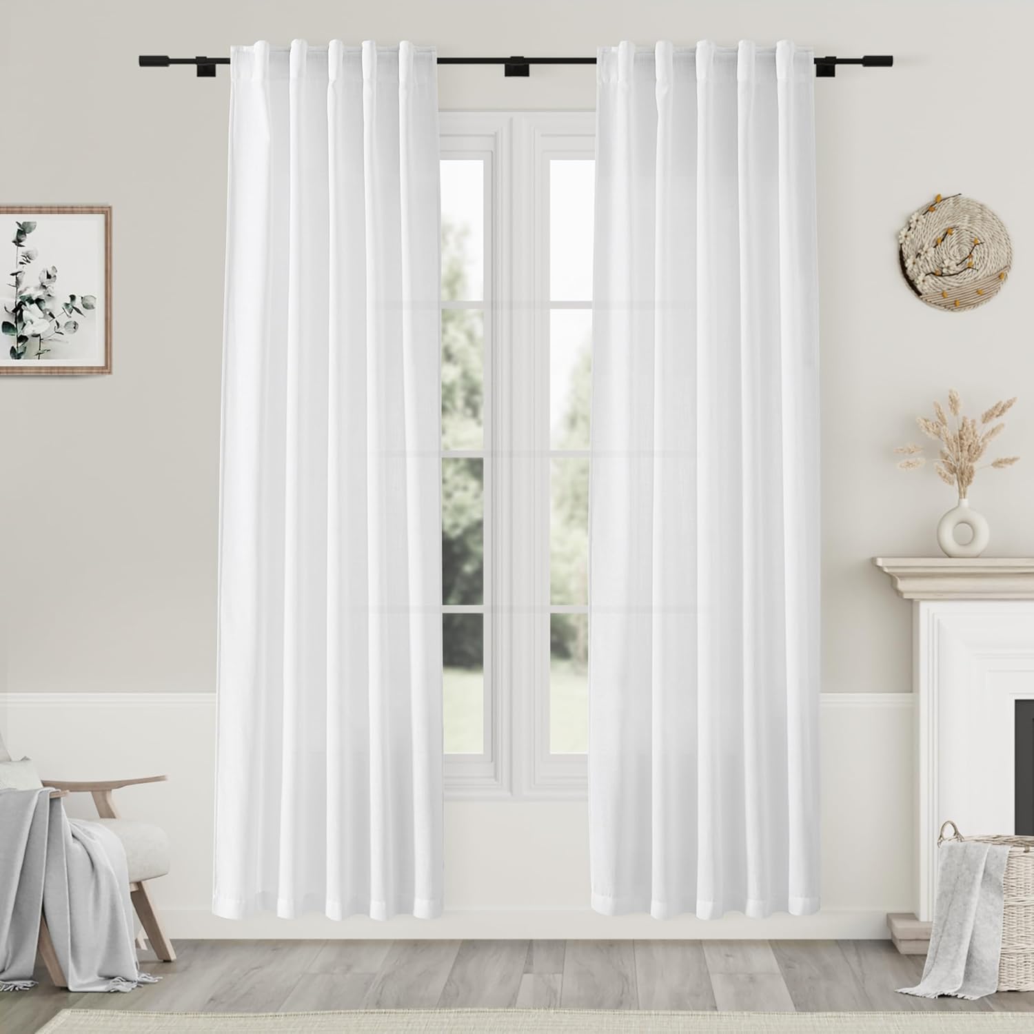 Nanspring Burgundy Linen Curtains 84 Inch Length 2 Panels Set for Living Room Rod Pocket Back Tab Light Filtering Window Drapes for Bedroom Dining Room Protect Privacy Modern Farmhouse Decor 52x84