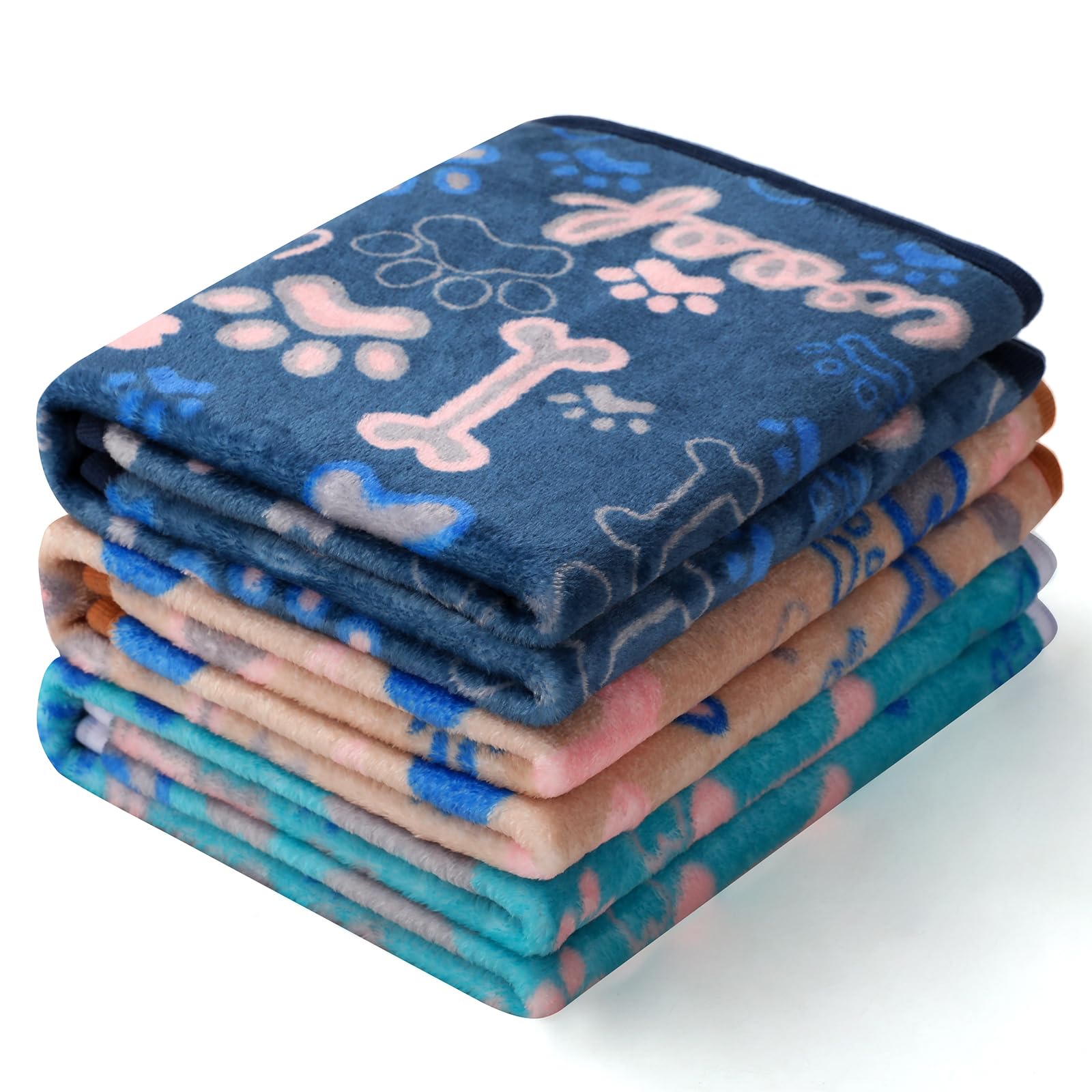 Luciphia 1 Pack 3 Blankets Fluffy Premium Fleece Pet Blanket Flannel Paw Printed Throw for Dog Cat(Small 23x16'', Grey/Brown/Blue)