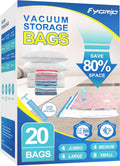 Fygrip 20 Pack Vacuum Storage Bags with Hand Pump, 4 Jumbo + 4 Large + 4 Medium + 8 Small Plastic Packaging Bags, 80% Space Saver Vacuum Seal Bags for Clothing, Travel Lugggage, Blankets, Comforters