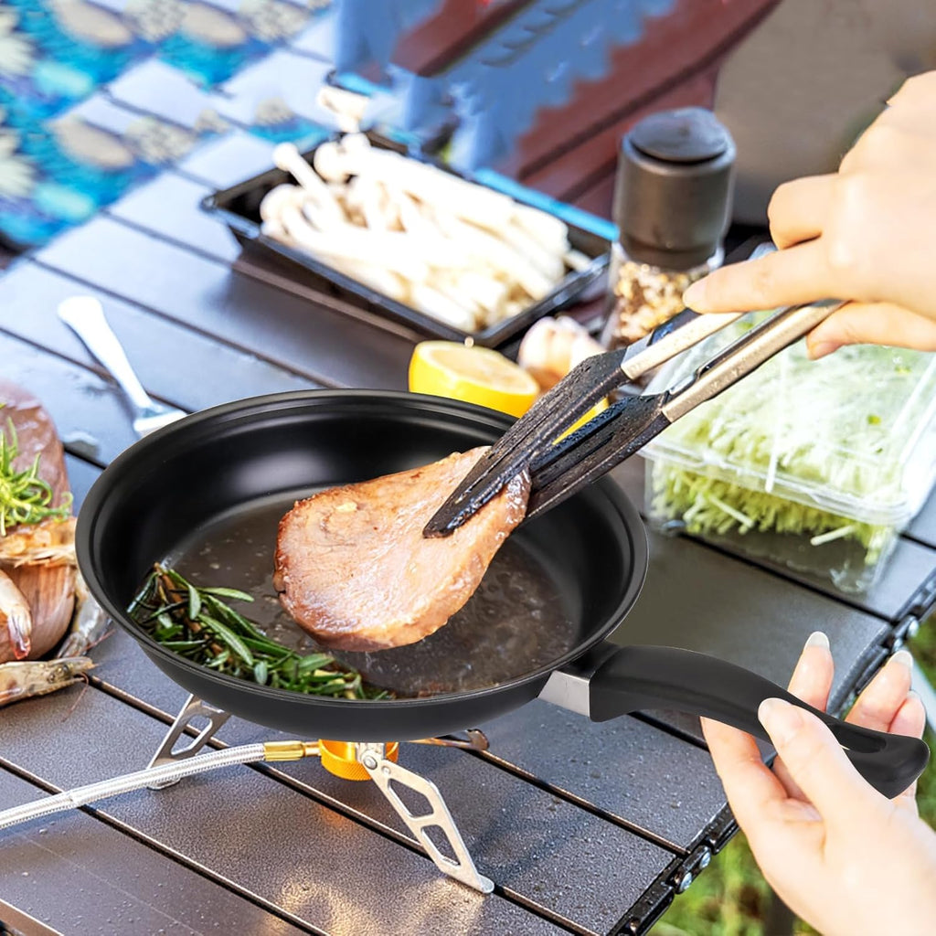 Non-Stick Cookware Set, 13 Piece Set Portable Lightweight Cast Iron Pots and Pans with Glass Lids and Nylon Utensils for Outdoor Camping Picnic Travel Cookware