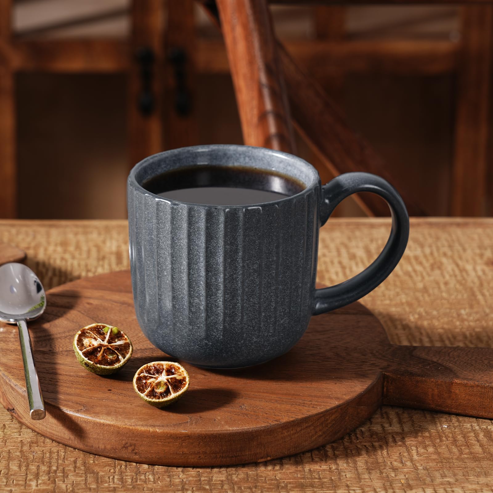famiware Coffee Mugs Set of 6, Starlight 11 oz Mug Cup Set with Handle for Coffee, Tea, Cocoa, Milk - Ceramic Stoneware Mug Set, Matte Black Grey