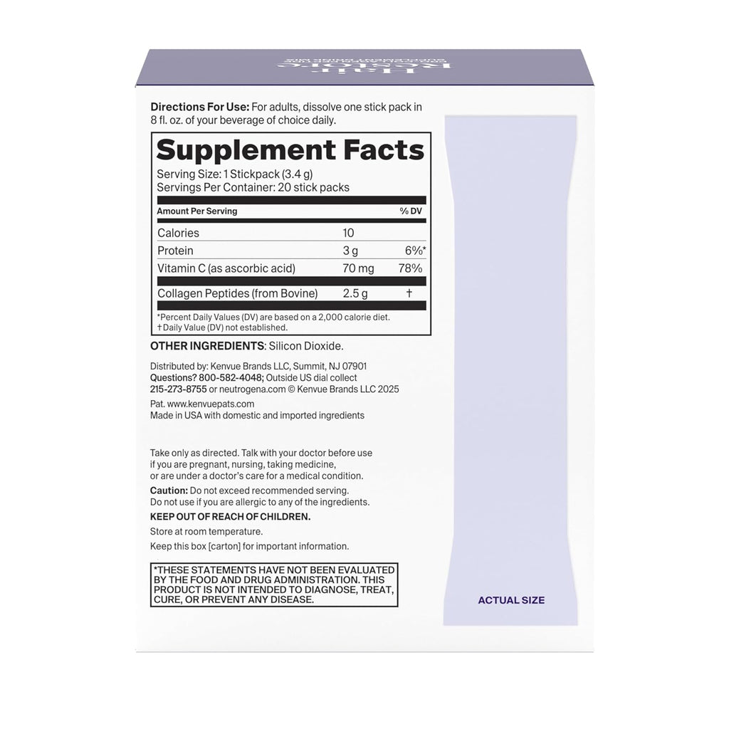 Neutrogena Hair Restore Pro-Collagen Peptide Supplement, Powder Drink Mix with Vitamin C Supports Keratin Production, Nourishes Scalp from Within & Promotes Thicker Hair, 20 Stick Packs