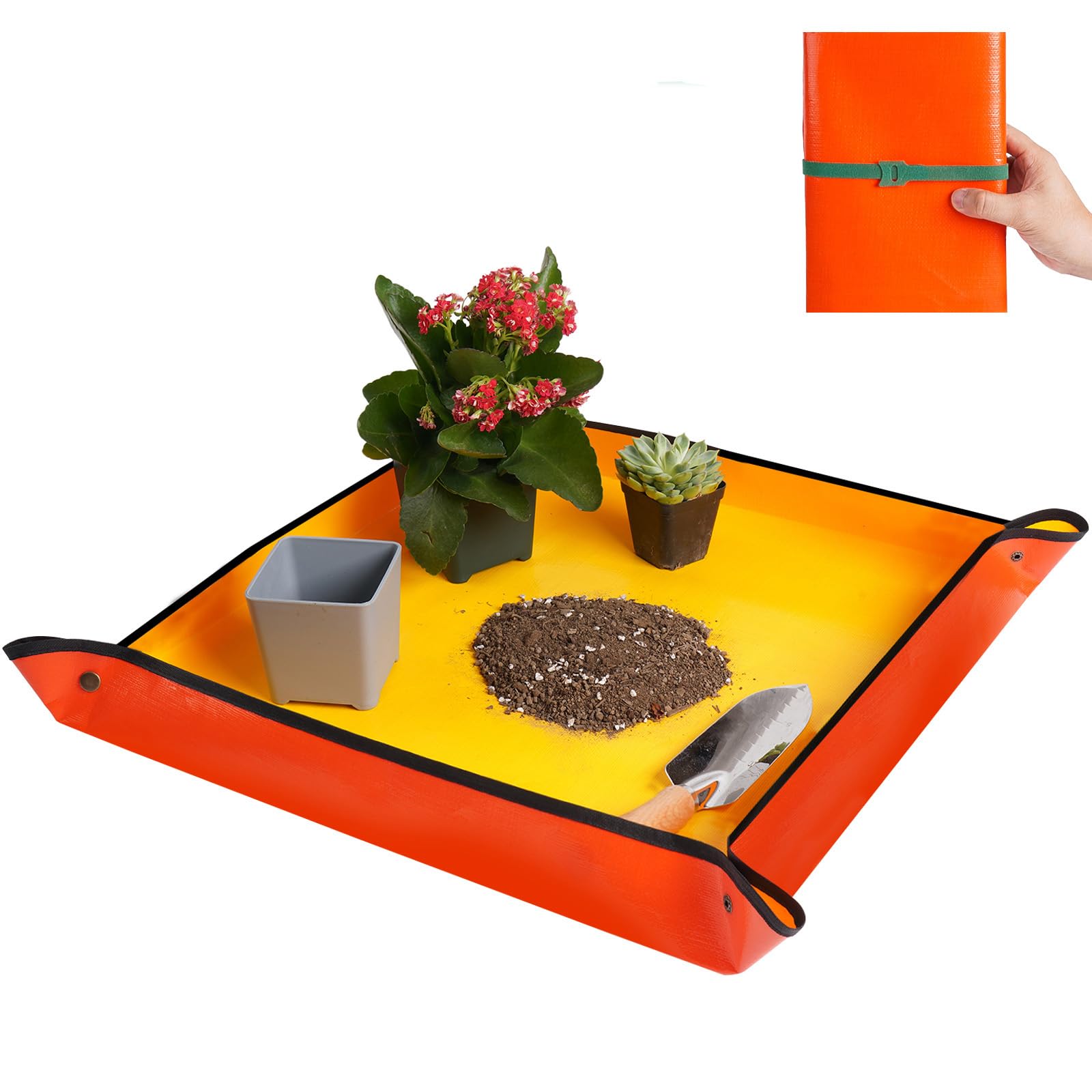 Repotting Mat for Indoor Plant Transplanting and Mess Control 27"x 27" Thickened Waterproof Potting Tray Foldable Succulent Potting Mat Portable Gardening Mat Garden Gifts for Women & Men