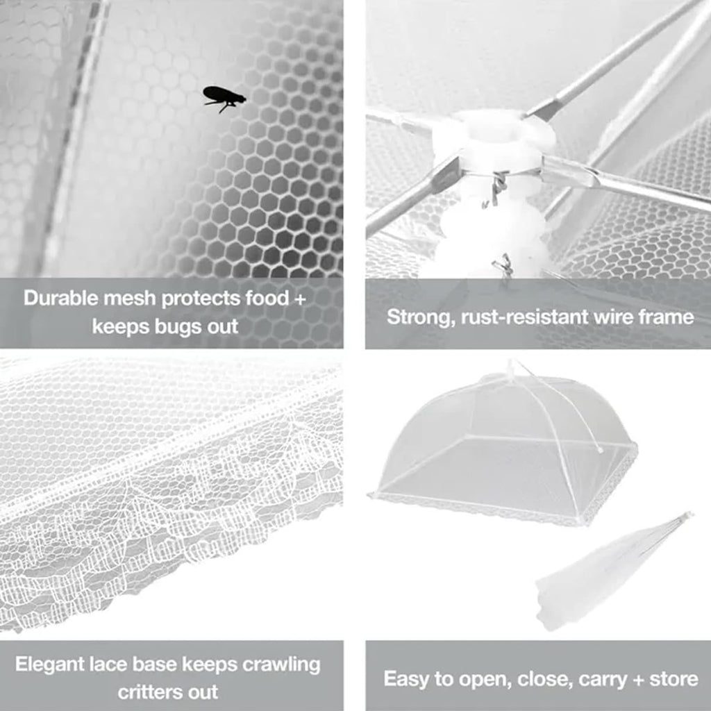Simply Genius Pop-Up Mesh Food Covers - 17 x 17 in, White, 6 Pack, Large & Tall - Reusable & Collapsible Food Tents for Outdoor Serving