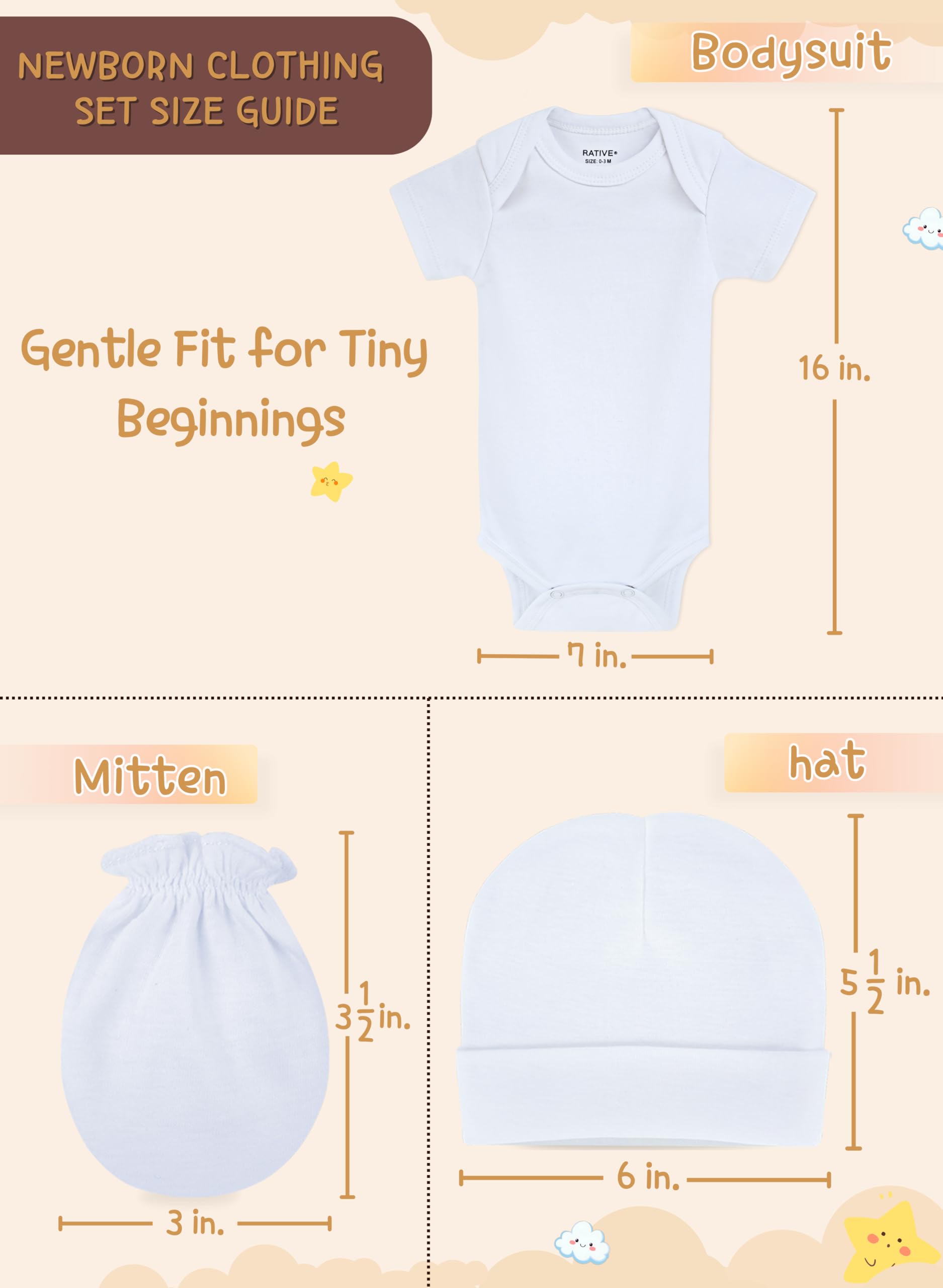 RATIVE Baby Mittens No Scratch Organic Cotton for Newborn 0-6 Months | Baby Essentials Must-Haves for Boys & Girls