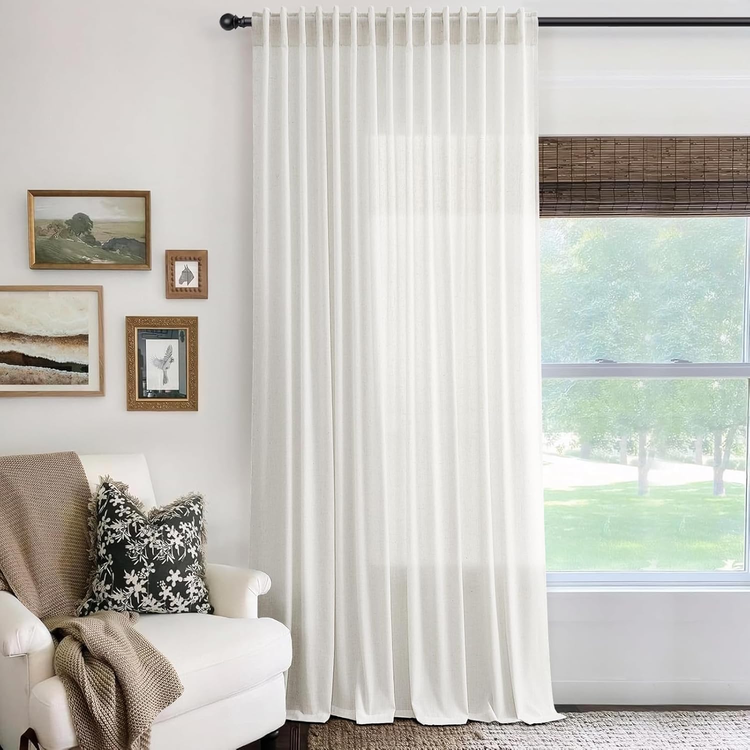Linen White Curtains 84 inches Long for Bedroom Back Tab Privacy Light Filtering Semi Sheer White Boho Farmhouse Curtain Textured Modern Elegant Coastal Decor Curtains for Living Room
