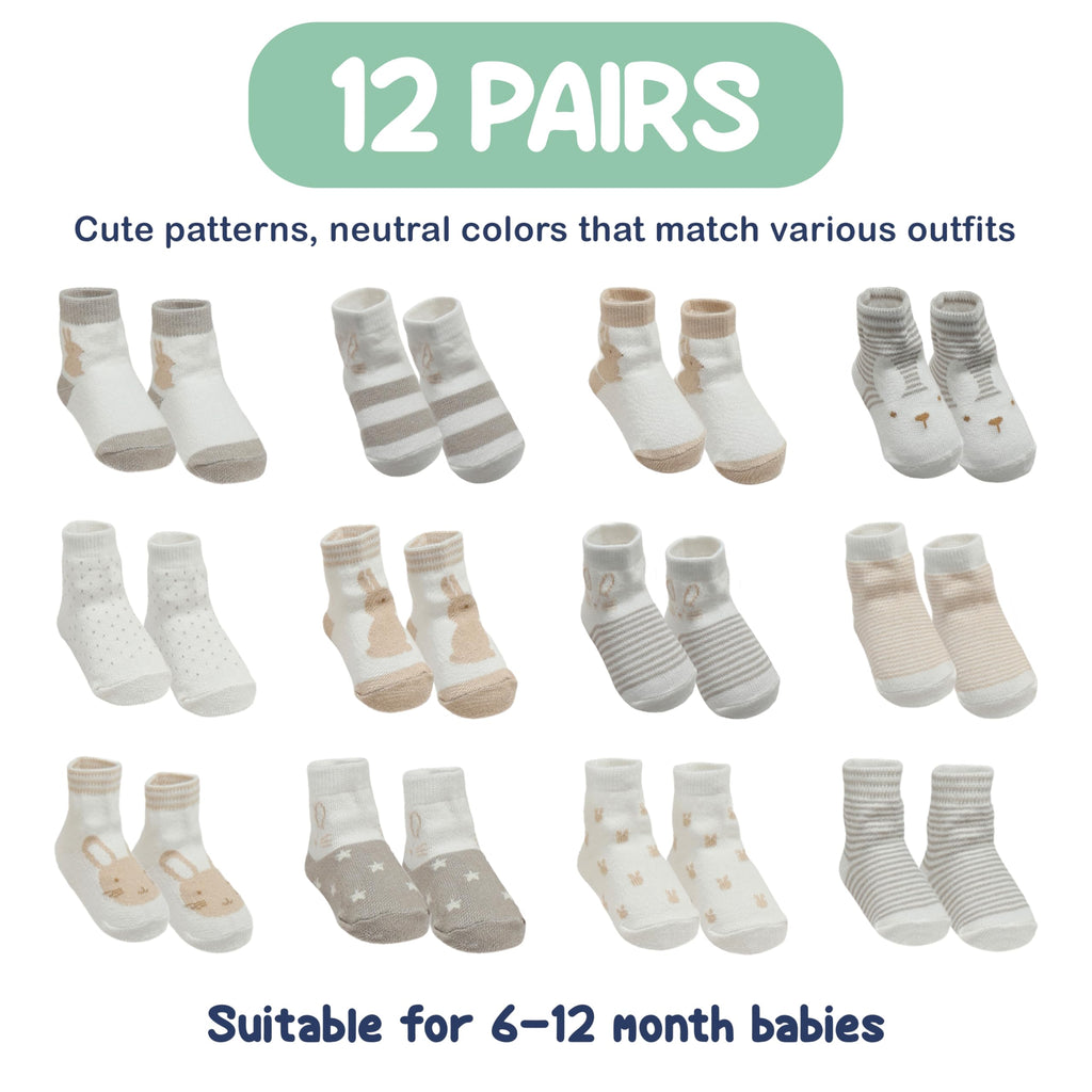 Mother's Choice Organic Cotton Baby Socks Infant 0-6 Months - 12 pairs Soft, Cozy, and Gentle Newborn Socks for Girls & Boys, Perfect Baby Gift for Everyday Wear, and Infant Comfort