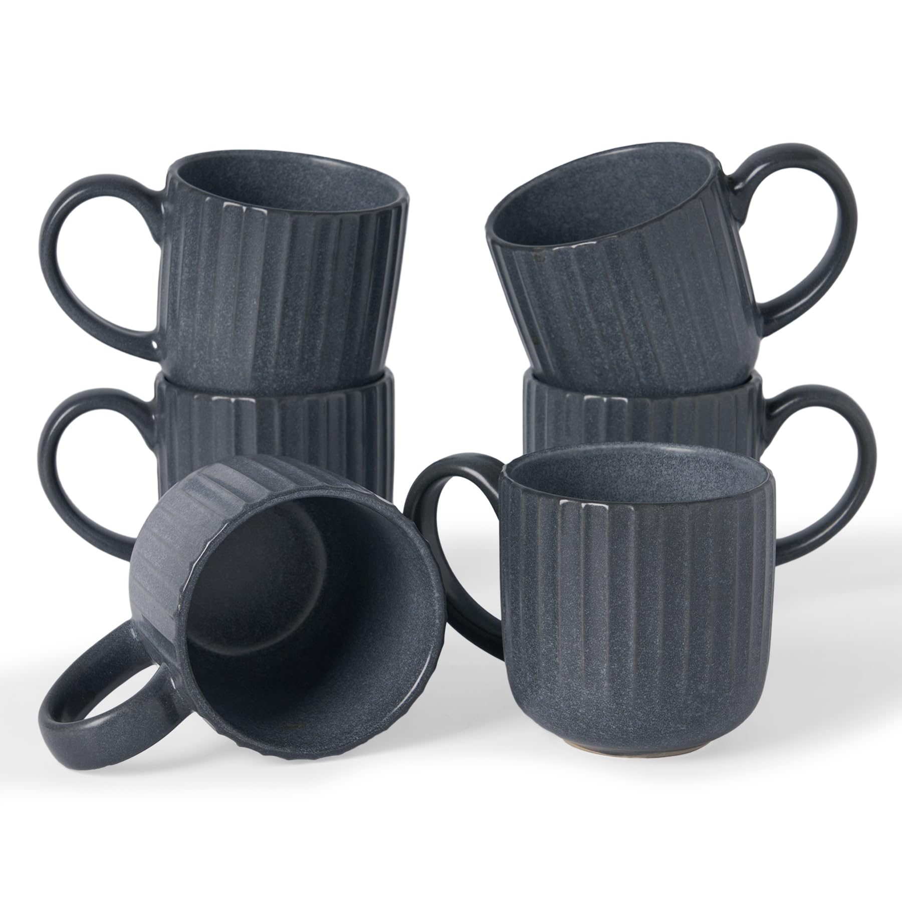 famiware Coffee Mugs Set of 6, Starlight 11 oz Mug Cup Set with Handle for Coffee, Tea, Cocoa, Milk - Ceramic Stoneware Mug Set, Matte Black Grey