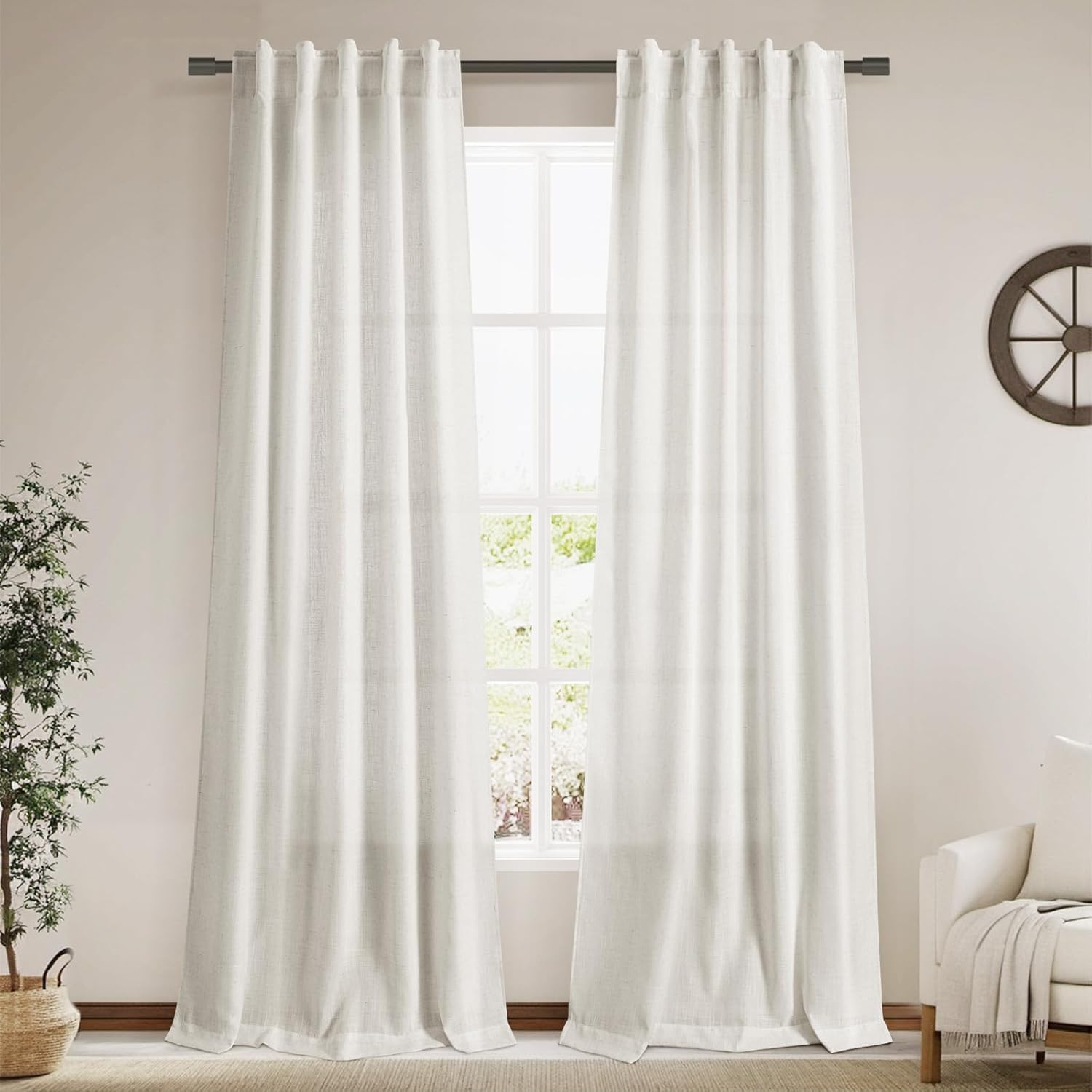 Nanspring Burgundy Linen Curtains 84 Inch Length 2 Panels Set for Living Room Rod Pocket Back Tab Light Filtering Window Drapes for Bedroom Dining Room Protect Privacy Modern Farmhouse Decor 52x84
