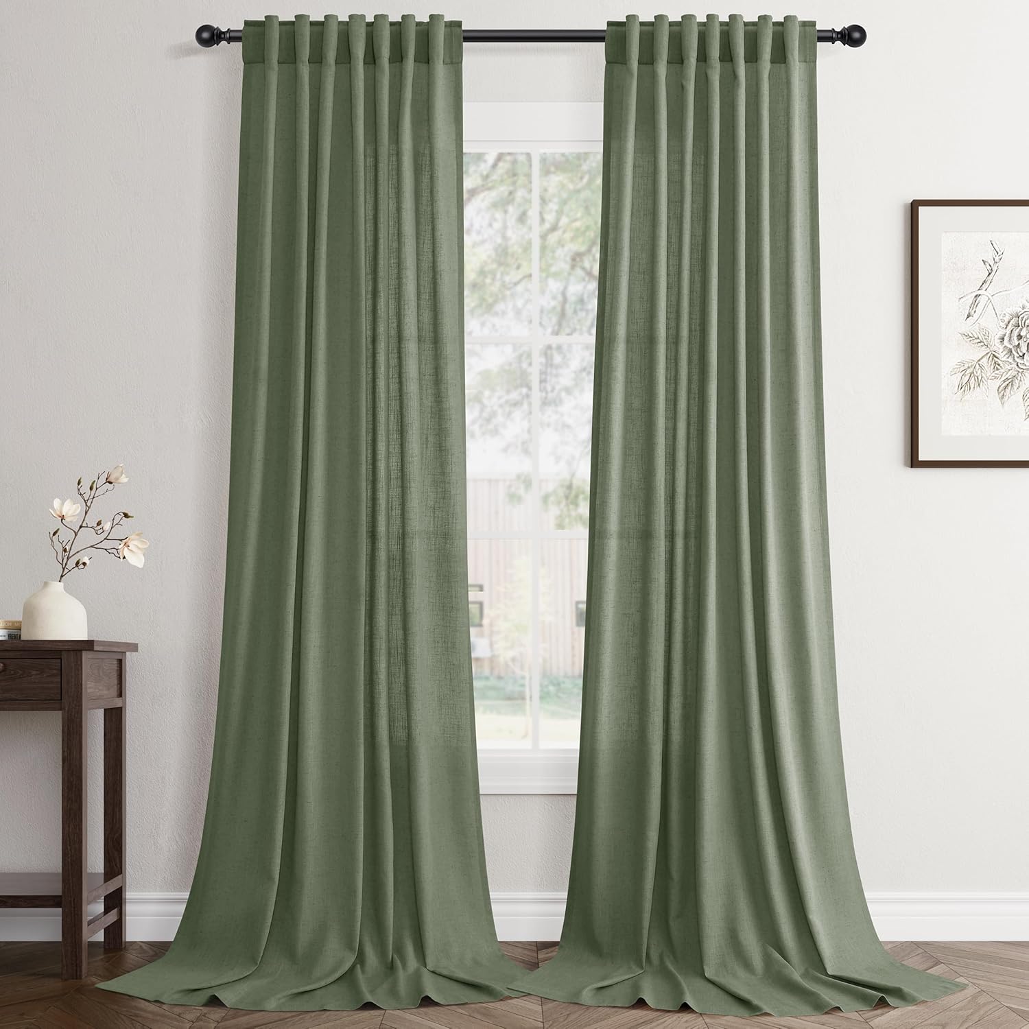 Linen White Curtains 84 inches Long for Bedroom Back Tab Privacy Light Filtering Semi Sheer White Boho Farmhouse Curtain Textured Modern Elegant Coastal Decor Curtains for Living Room