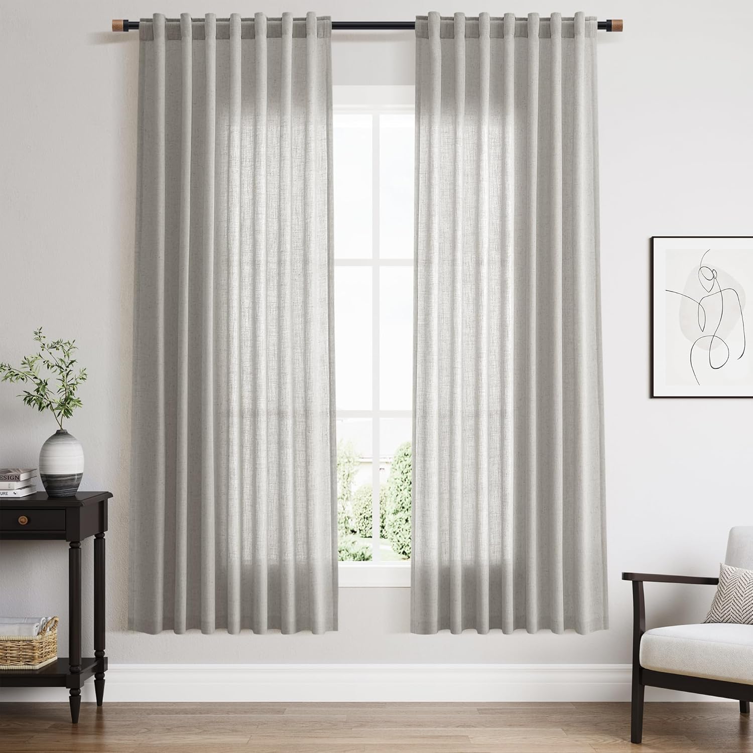 Nanspring Burgundy Linen Curtains 84 Inch Length 2 Panels Set for Living Room Rod Pocket Back Tab Light Filtering Window Drapes for Bedroom Dining Room Protect Privacy Modern Farmhouse Decor 52x84