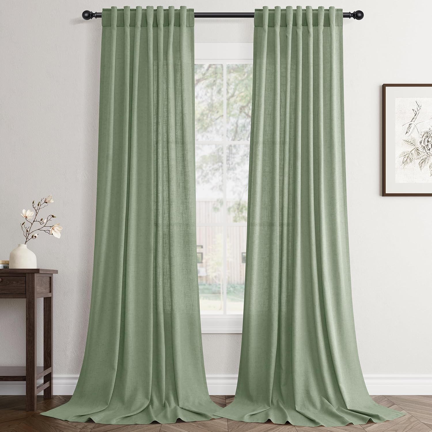 Linen White Curtains 84 inches Long for Bedroom Back Tab Privacy Light Filtering Semi Sheer White Boho Farmhouse Curtain Textured Modern Elegant Coastal Decor Curtains for Living Room
