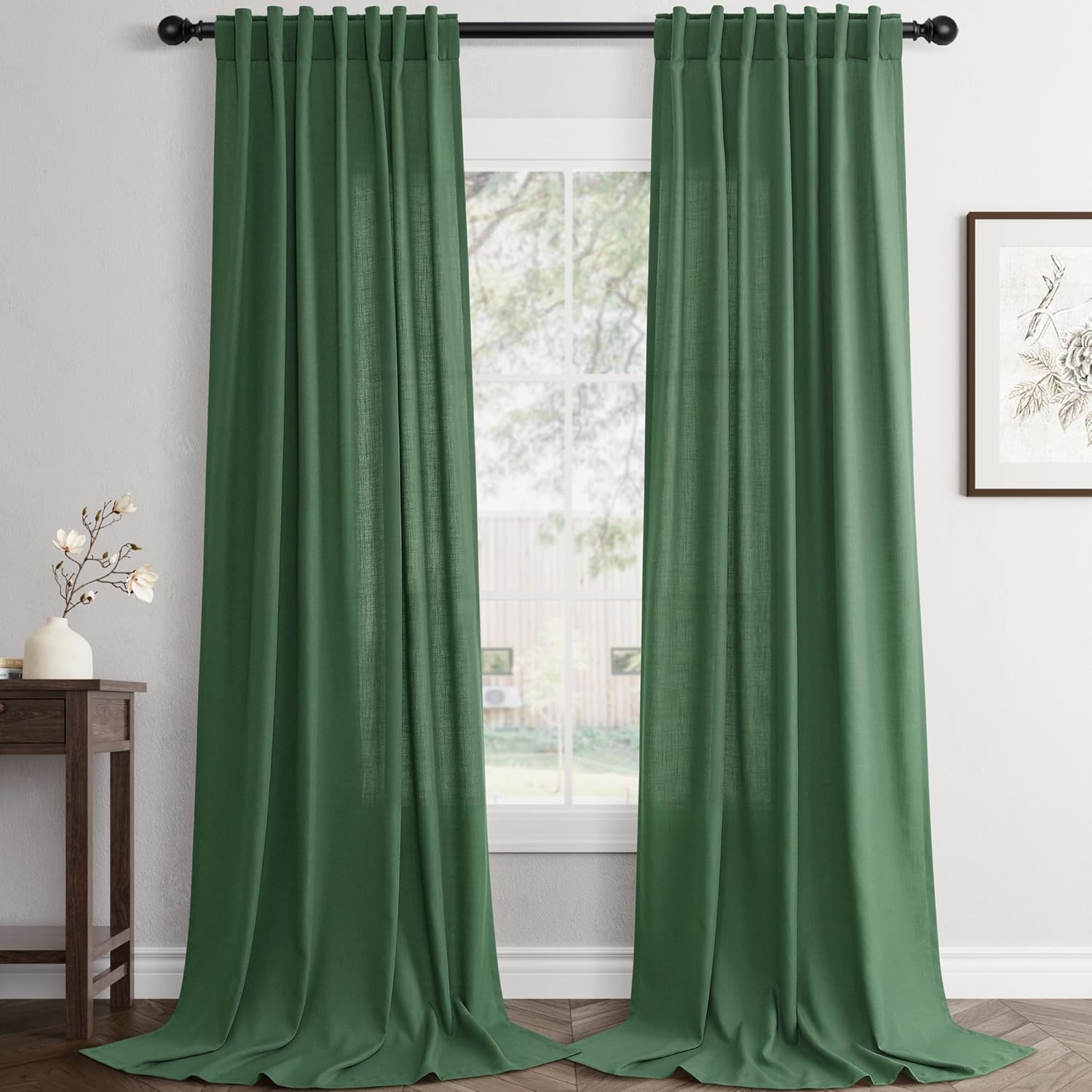 Rustic Brown Linen Back Tab Curtains 84 Inch Length for Living Room 2 Panel Pocket Drape Light Filtering Semi Sheer Cream Country Rustic Farmhouse Boho Curtain Bedroom Pinch Pleated Look