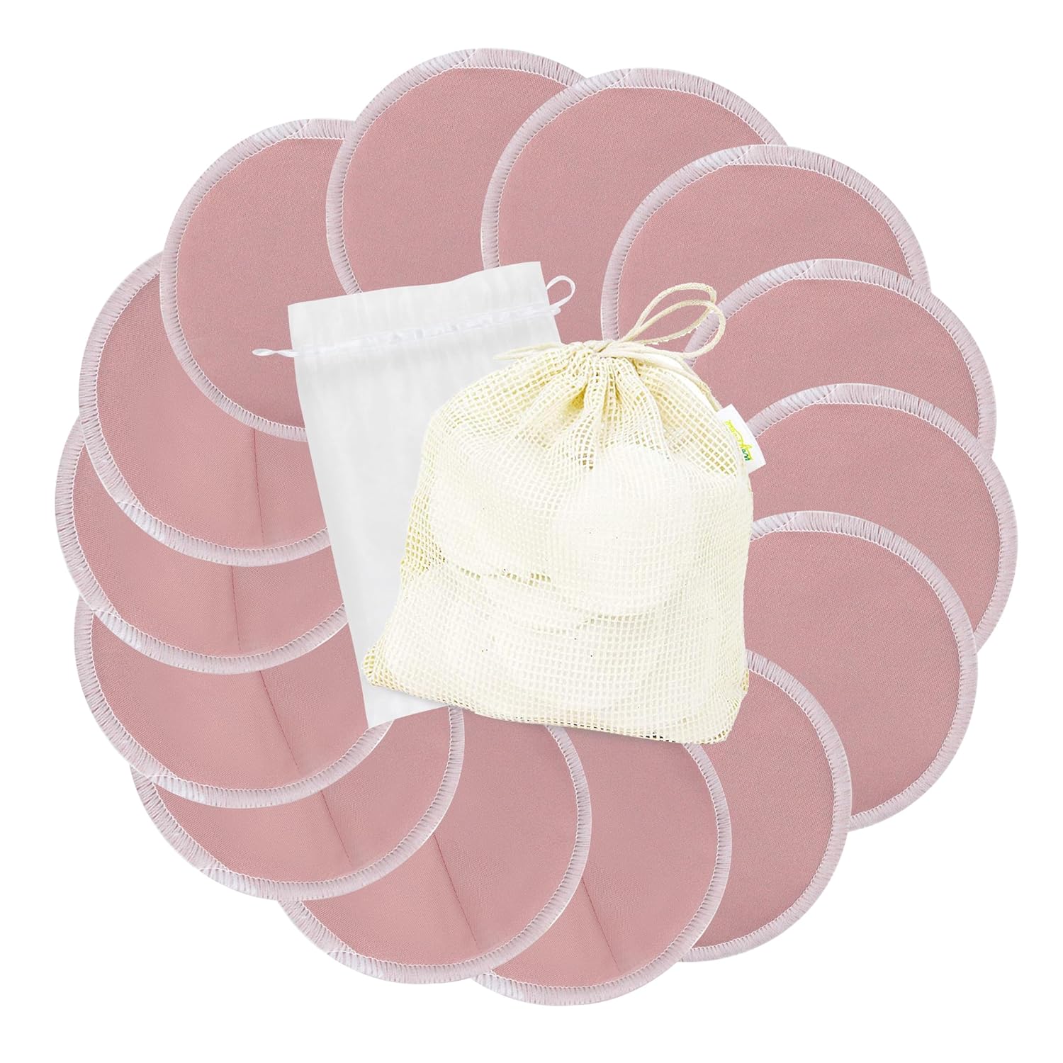 wegreeco Nursing Breast Pads (14 Pack) + Laundry Bag & Travel Storage Bag, 4.7 inch Option - Washable & Reusable Breastfeeding Nursing Pads (Mild, Large)