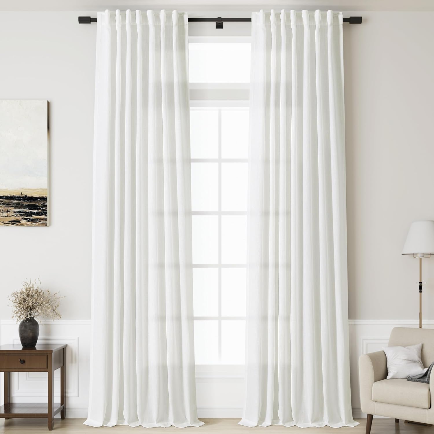 Nanspring Burgundy Linen Curtains 84 Inch Length 2 Panels Set for Living Room Rod Pocket Back Tab Light Filtering Window Drapes for Bedroom Dining Room Protect Privacy Modern Farmhouse Decor 52x84
