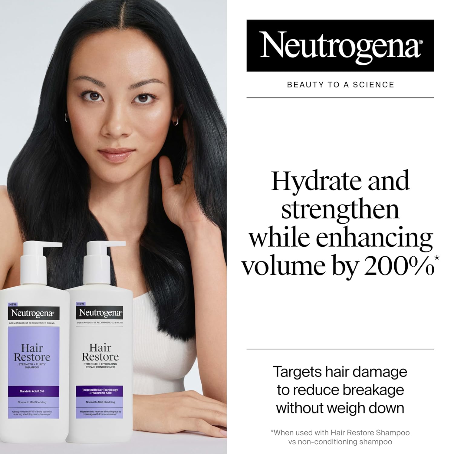 Neutrogena Hair Restore Strength + Hydrating Repair Conditioner, Moisturizing Hair Conditioner with Hyaluronic Acid that Hydrates & Reduces Shedding due to Breakage, Sulfate Free, 13 fl. oz