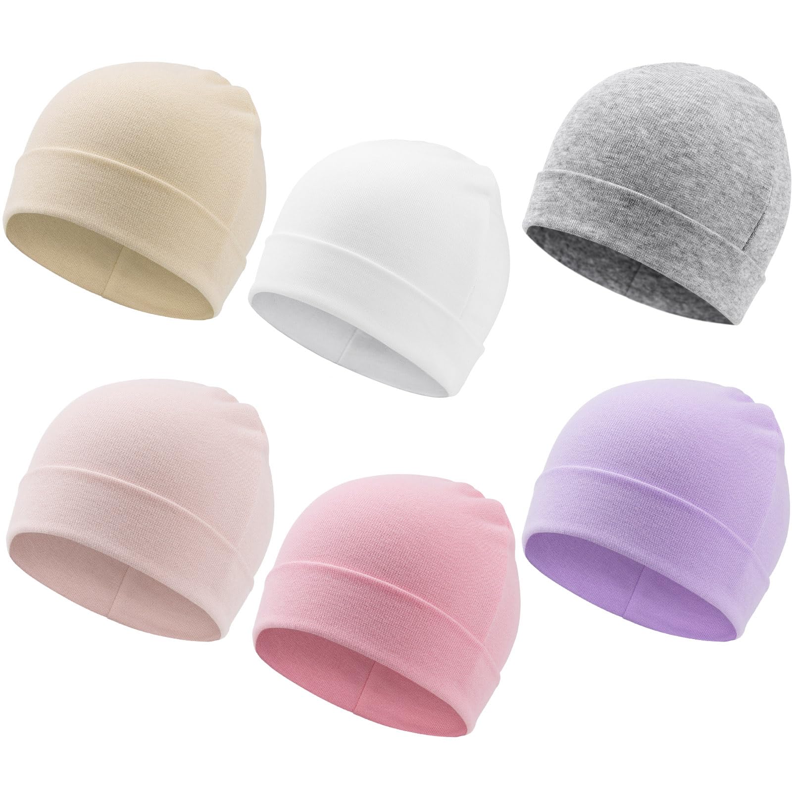DRESHOW BQUBO 6 Pack Baby Beanie Hats for Unisex Infant Toddler Cotton Beanie Newborn Hospital Hat for Boys Girls 0-6 Months