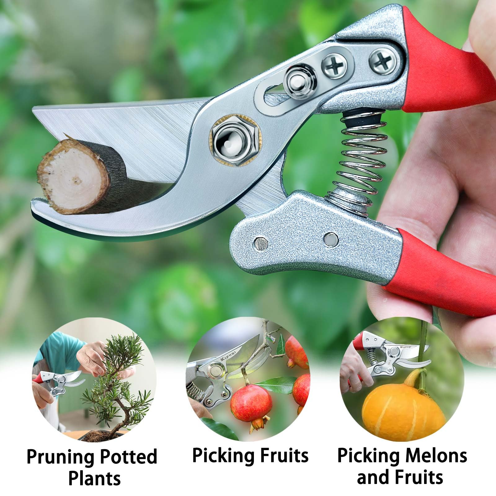 Kynup Pruning Shears, Gardening Scissors, Pruners for Gardening, Heavy Duty Garden Tools, Garden Grass Clippers Hand Hedge Shears, (Red)