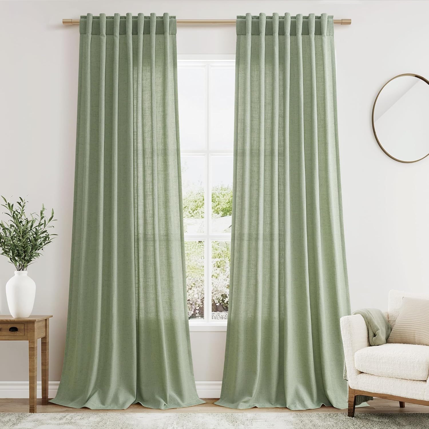 Nanspring Burgundy Linen Curtains 84 Inch Length 2 Panels Set for Living Room Rod Pocket Back Tab Light Filtering Window Drapes for Bedroom Dining Room Protect Privacy Modern Farmhouse Decor 52x84