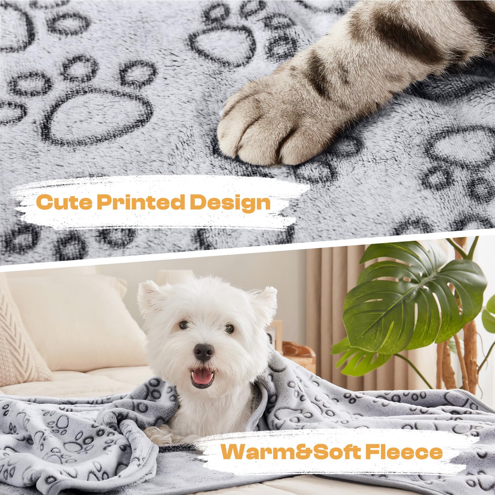 Luciphia 1 Pack 3 Blankets Super Soft Fluffy Premium Fleece Pet Blanket Flannel Throw for Dog Puppy Cat Paw Brown/Pink/White Small(23x16 inch)