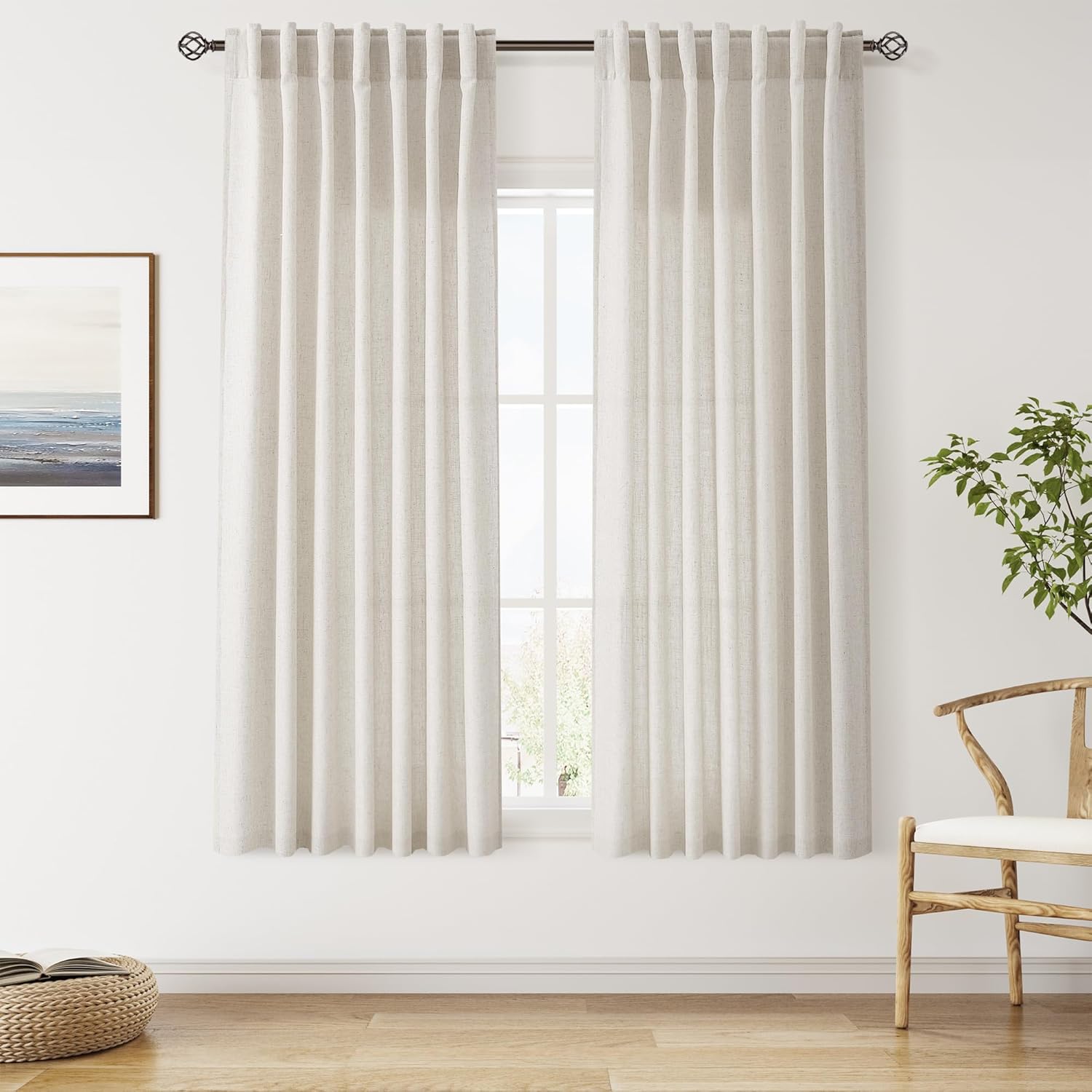 Nanspring Burgundy Linen Curtains 84 Inch Length 2 Panels Set for Living Room Rod Pocket Back Tab Light Filtering Window Drapes for Bedroom Dining Room Protect Privacy Modern Farmhouse Decor 52x84