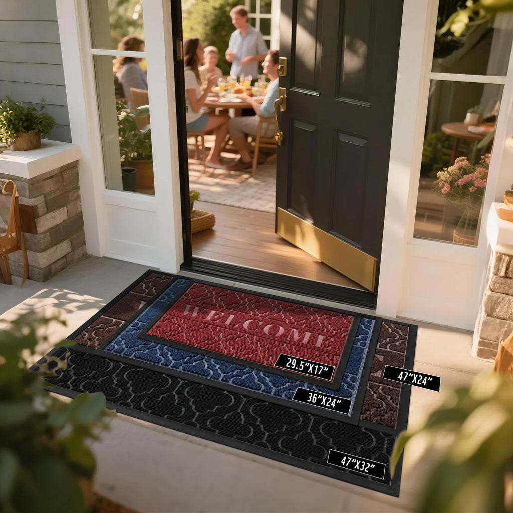 Yimobra Welcome Mat Outdoor Indoor, All-Weather Waterproof Front Door Mat Outside Entrance, Non-Slip Low Profile Porch Patio Doormat, 29.5x17, Black