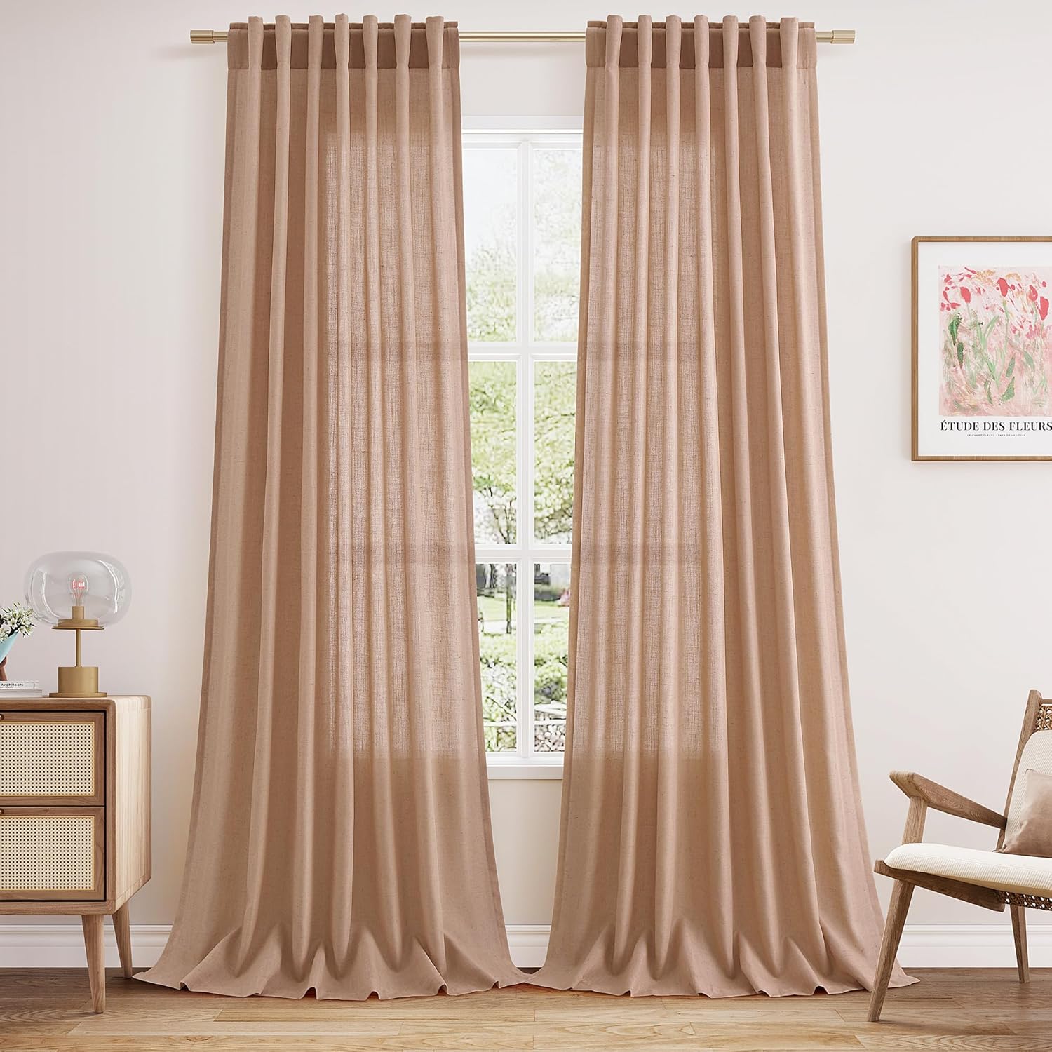 Nanspring Burgundy Linen Curtains 84 Inch Length 2 Panels Set for Living Room Rod Pocket Back Tab Light Filtering Window Drapes for Bedroom Dining Room Protect Privacy Modern Farmhouse Decor 52x84