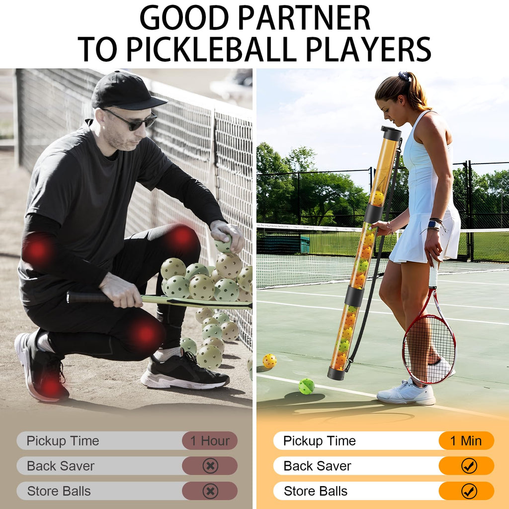 17 Balls Pickleball Ball Retriever & Ball Holder Storage with Strap, Back Saver for Pickleball Accessories, Quick for Pickleball Tube Ball Pickup