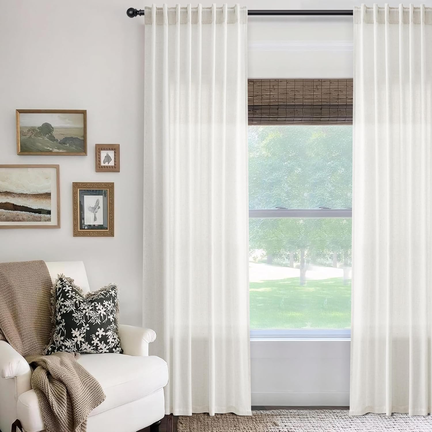 Rustic Brown Linen Back Tab Curtains 84 Inch Length for Living Room 2 Panel Pocket Drape Light Filtering Semi Sheer Cream Country Rustic Farmhouse Boho Curtain Bedroom Pinch Pleated Look