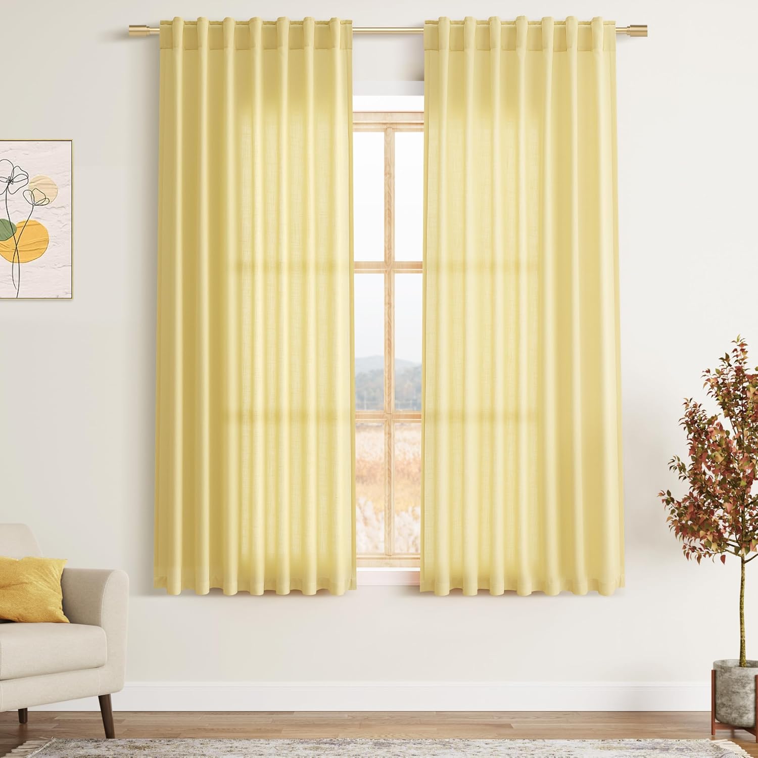 Nanspring Burgundy Linen Curtains 84 Inch Length 2 Panels Set for Living Room Rod Pocket Back Tab Light Filtering Window Drapes for Bedroom Dining Room Protect Privacy Modern Farmhouse Decor 52x84