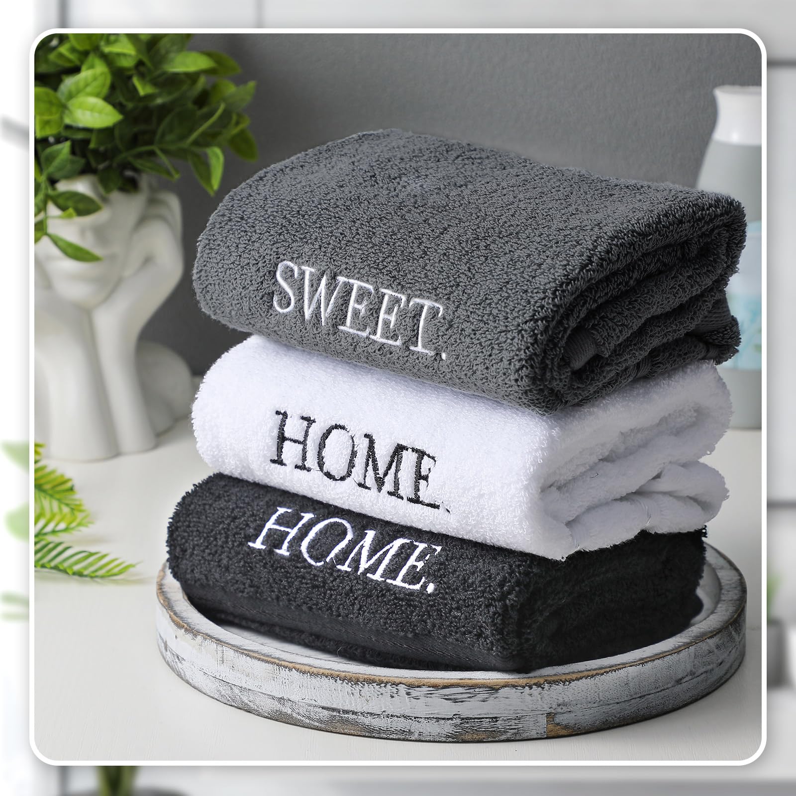 3 Pcs Home Love Family Hand Towels Farmhouse Decorative Embroidered Bathroom Hand Towels Rustic 100% Cotton Brown Hand Towels Set for Boho Bathroom Kitchen Decor