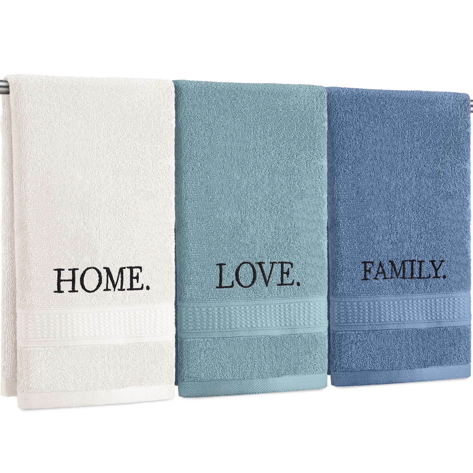 3 Pcs Home Love Family Hand Towels Farmhouse Decorative Embroidered Bathroom Hand Towels Rustic 100% Cotton Brown Hand Towels Set for Boho Bathroom Kitchen Decor