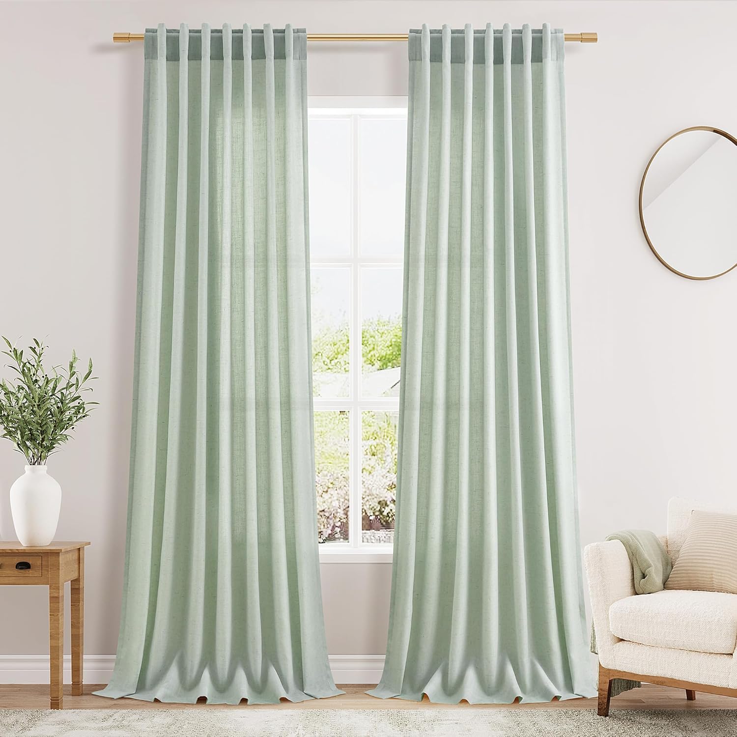 Nanspring Burgundy Linen Curtains 84 Inch Length 2 Panels Set for Living Room Rod Pocket Back Tab Light Filtering Window Drapes for Bedroom Dining Room Protect Privacy Modern Farmhouse Decor 52x84