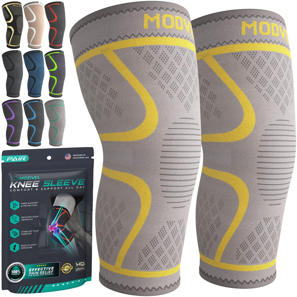 Modvel Compression Knee Brace for Women & Men, 2-Pack Knee Brace for Running Knee Pain, Knee Support Compression Sleeve, Workout Sports Knee Braces for Meniscus Tear, ACL & Arthritis Pain Relief