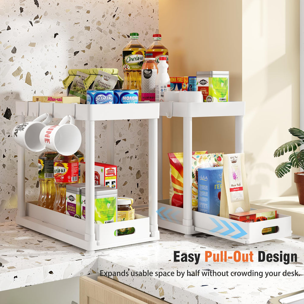 POUGNY 2 Pack Pull-Out Storage Organizers, Under Sink Organizer and Storage for Bathroom & Kitchen,Multi-Purpose Under Cabinet Organizers and storage Black