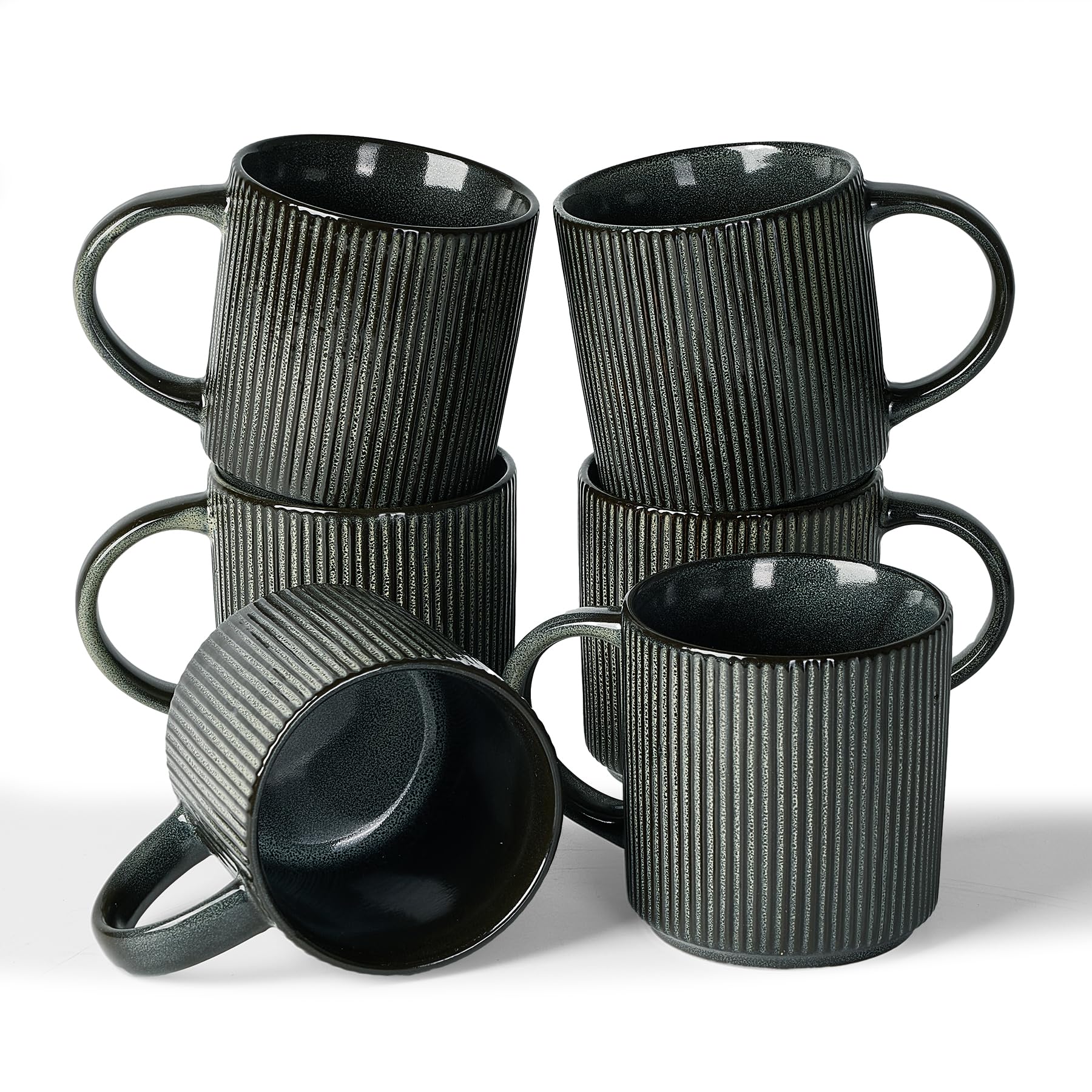 famiware Coffee Mugs Set of 6, Starlight 11 oz Mug Cup Set with Handle for Coffee, Tea, Cocoa, Milk - Ceramic Stoneware Mug Set, Matte Black Grey